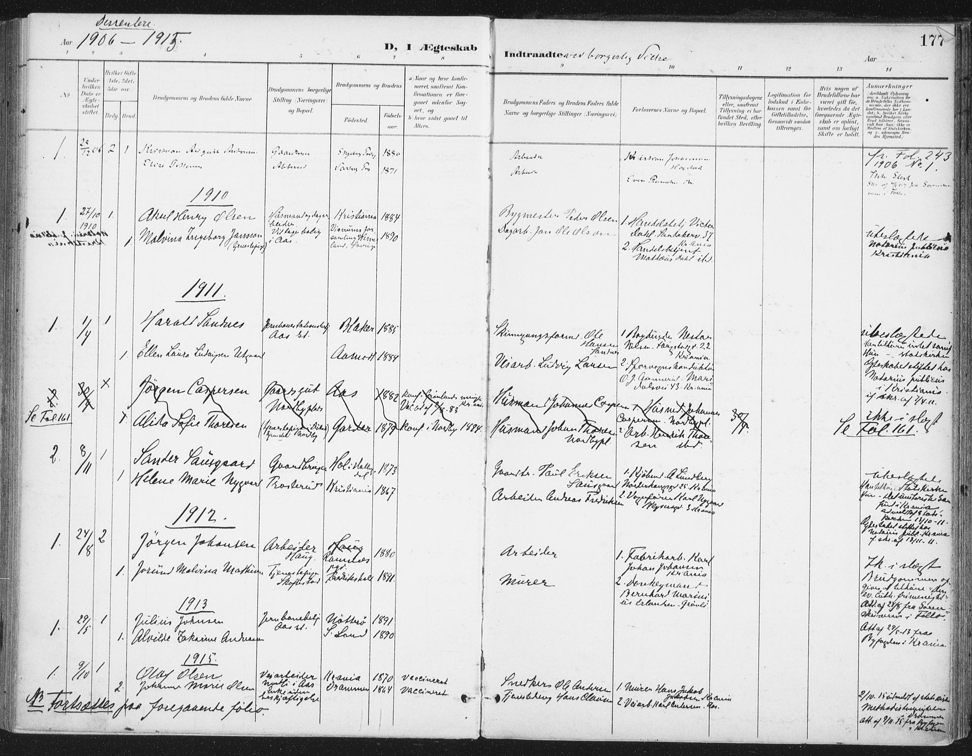 Ås prestekontor Kirkebøker, AV/SAO-A-10894/F/Fa/L0010: Ministerialbok nr. I 10, 1900-1918, s. 177