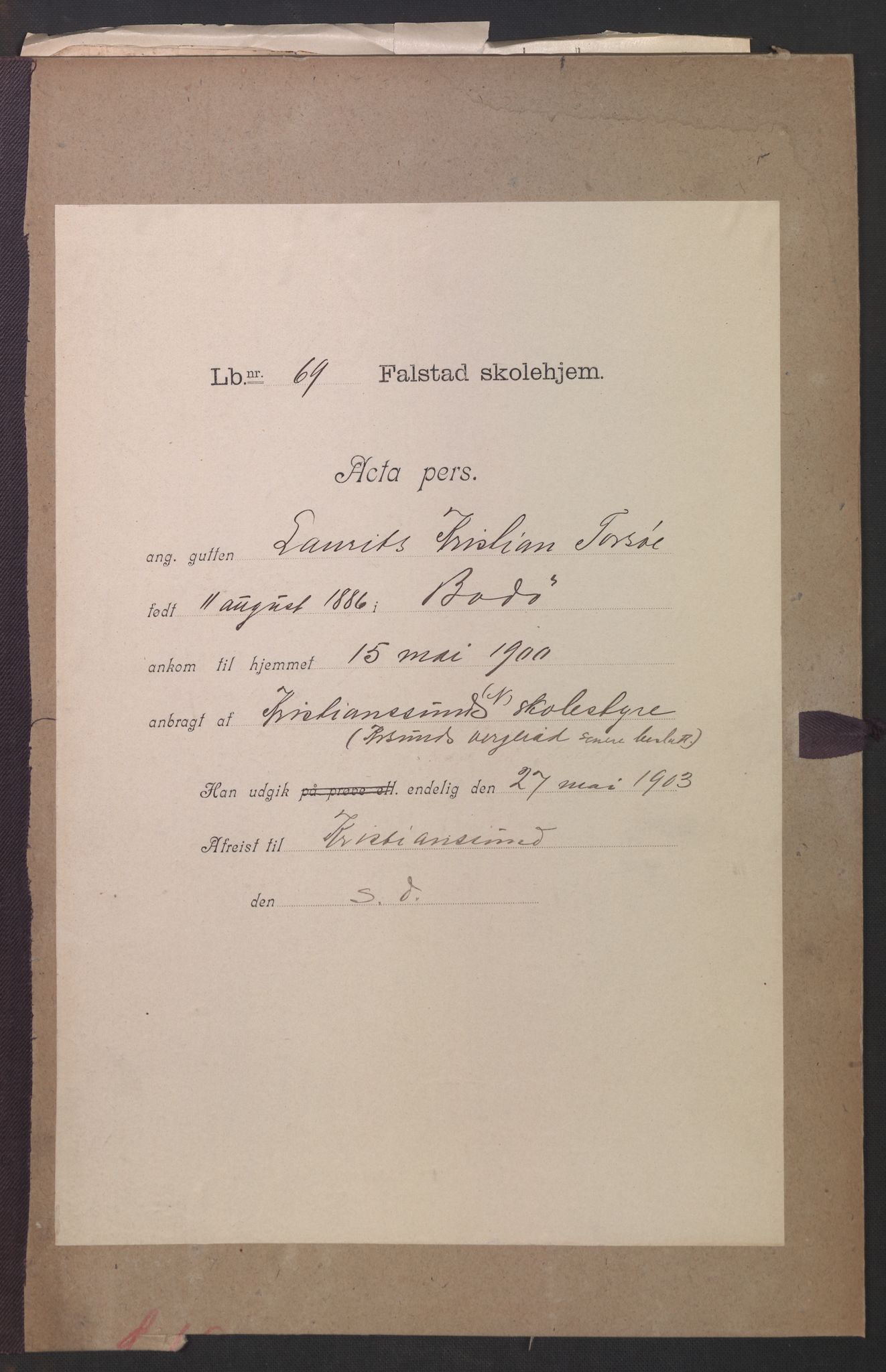 Falstad skolehjem, AV/RA-S-1676/E/Eb/L0003: Elevmapper løpenr. 62-80, 1899-1907, s. 158