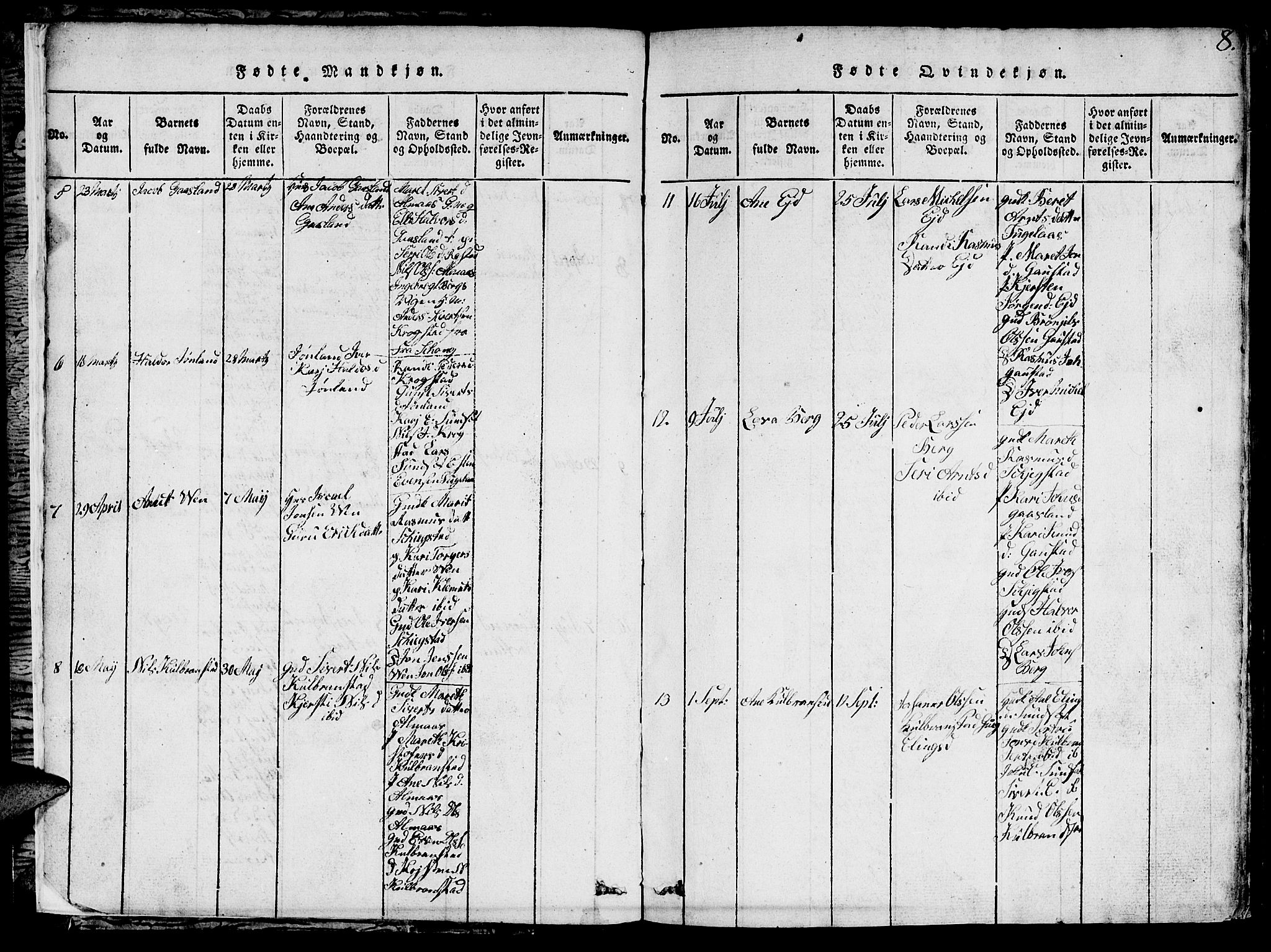 Ministerialprotokoller, klokkerbøker og fødselsregistre - Sør-Trøndelag, AV/SAT-A-1456/694/L1130: Klokkerbok nr. 694C02, 1816-1857, s. 8