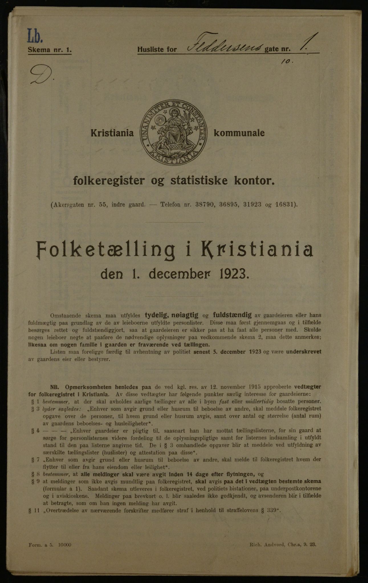 OBA, Kommunal folketelling 1.12.1923 for Kristiania, 1923, s. 26975