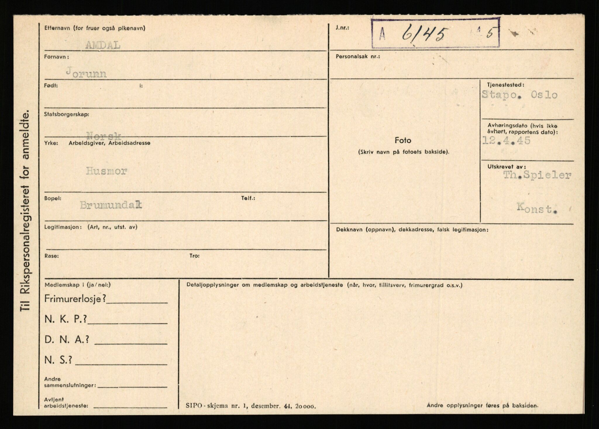 Statspolitiet - Hovedkontoret / Osloavdelingen, AV/RA-S-1329/C/Ca/L0001: Aabakken - Armann, 1943-1945, s. 1607