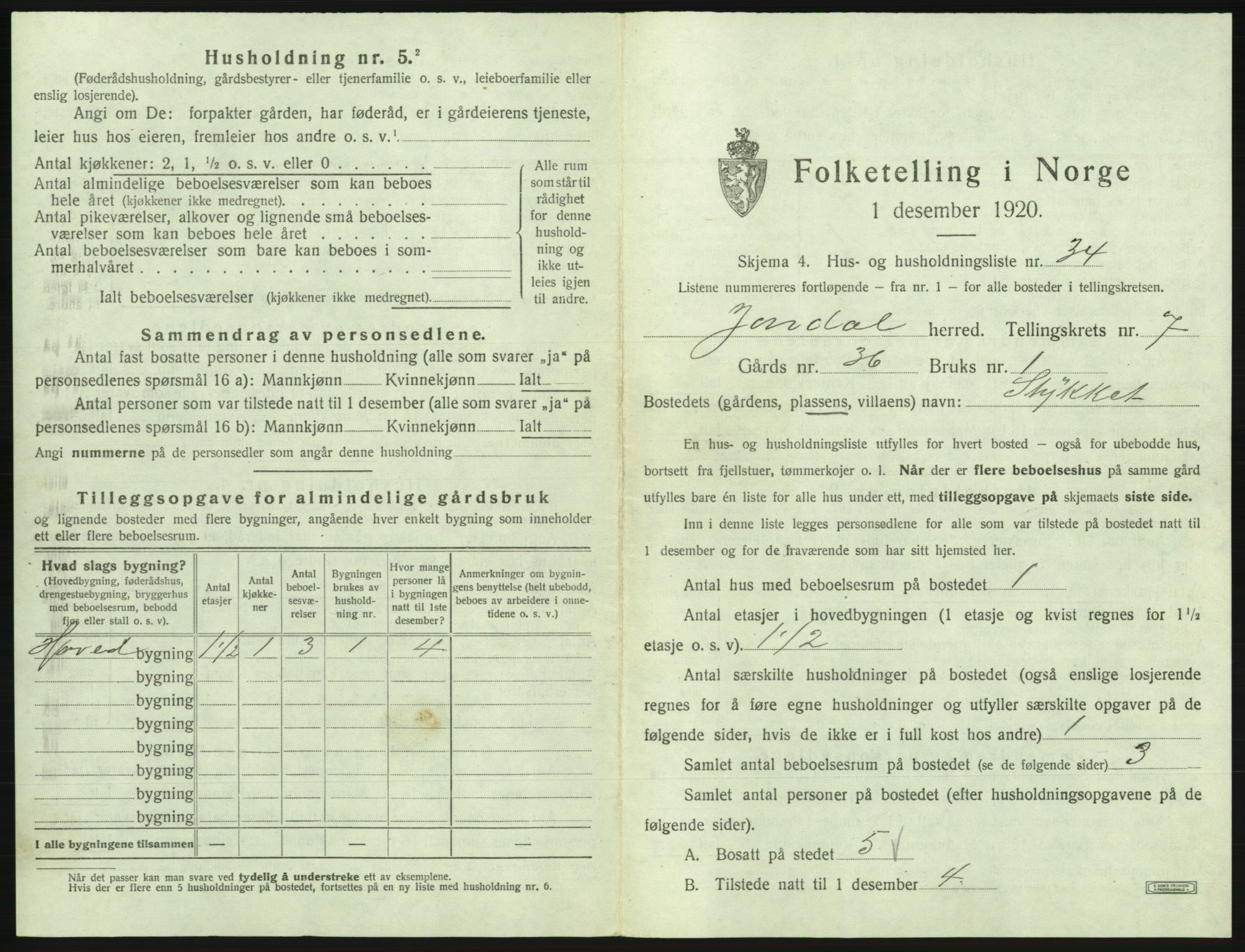 SAB, Folketelling 1920 for 1227 Jondal herred, 1920, s. 671