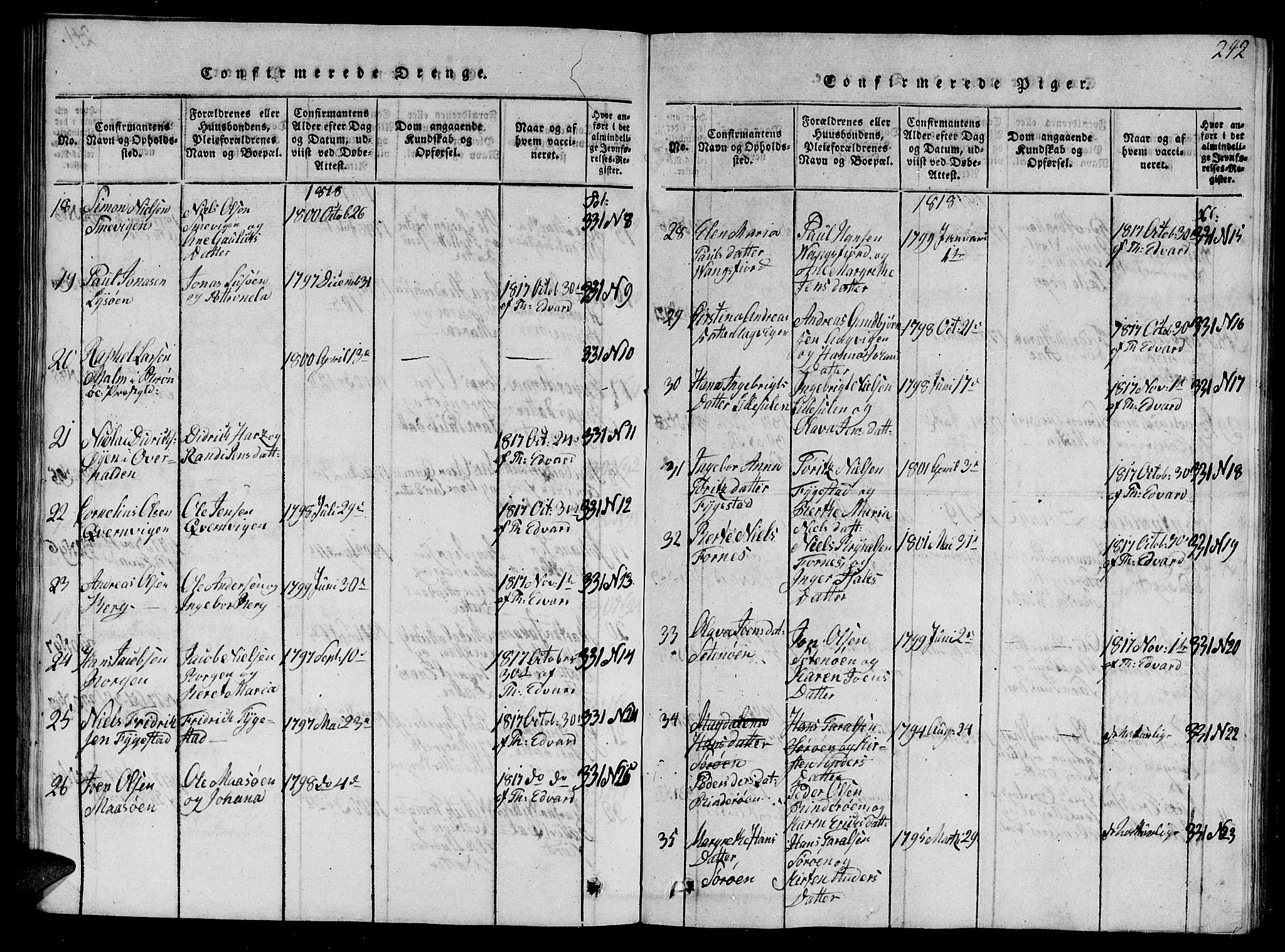 Ministerialprotokoller, klokkerbøker og fødselsregistre - Nord-Trøndelag, AV/SAT-A-1458/784/L0679: Klokkerbok nr. 784C01 /1, 1816-1822, s. 242