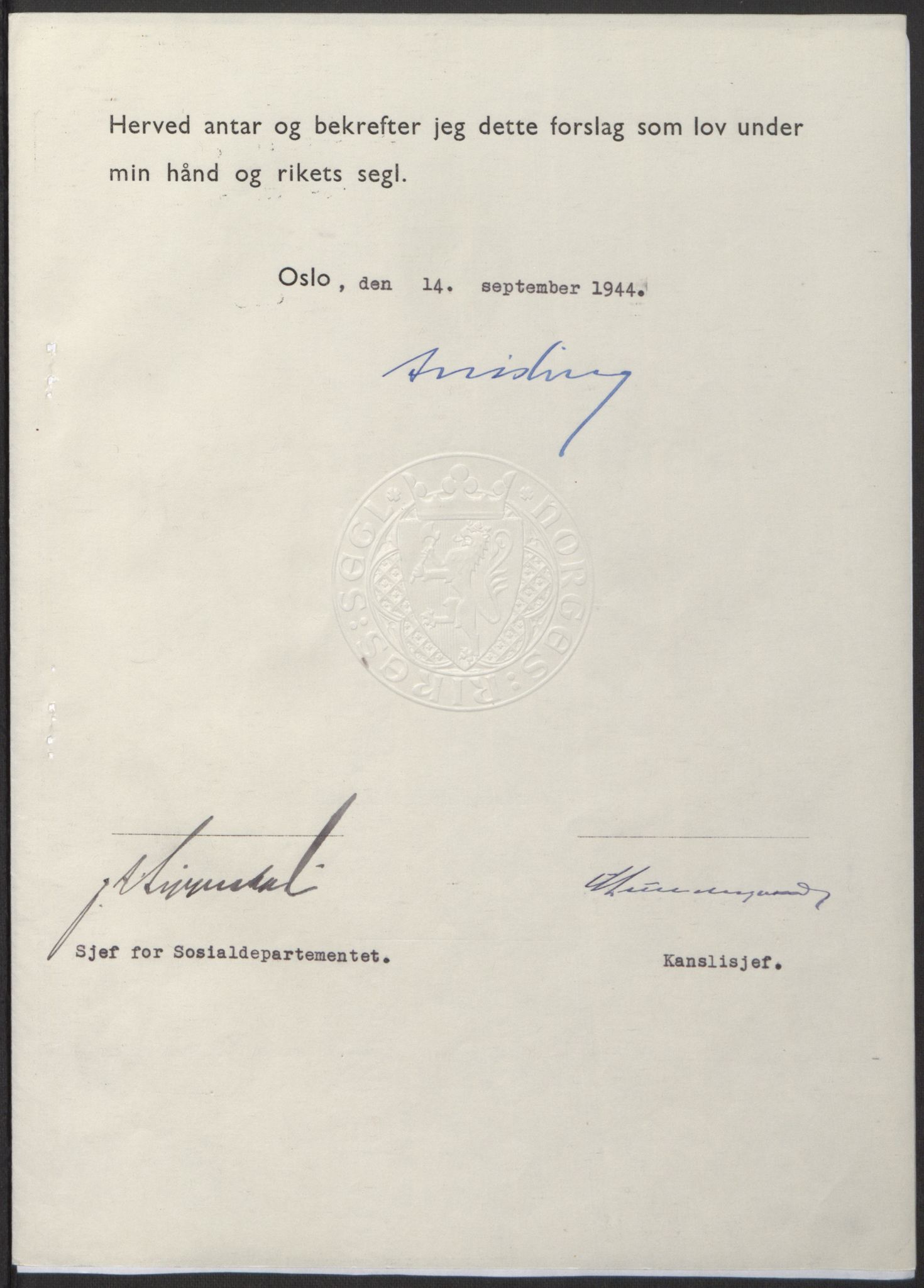 NS-administrasjonen 1940-1945 (Statsrådsekretariatet, de kommisariske statsråder mm), RA/S-4279/D/Db/L0100: Lover, 1944, s. 429