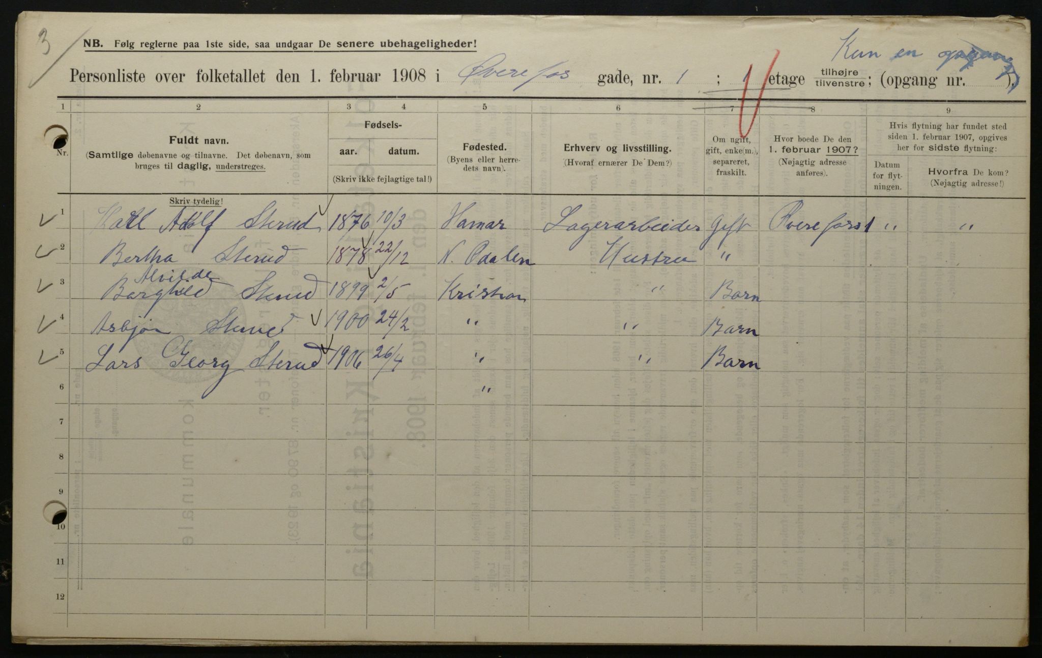 OBA, Kommunal folketelling 1.2.1908 for Kristiania kjøpstad, 1908, s. 116239