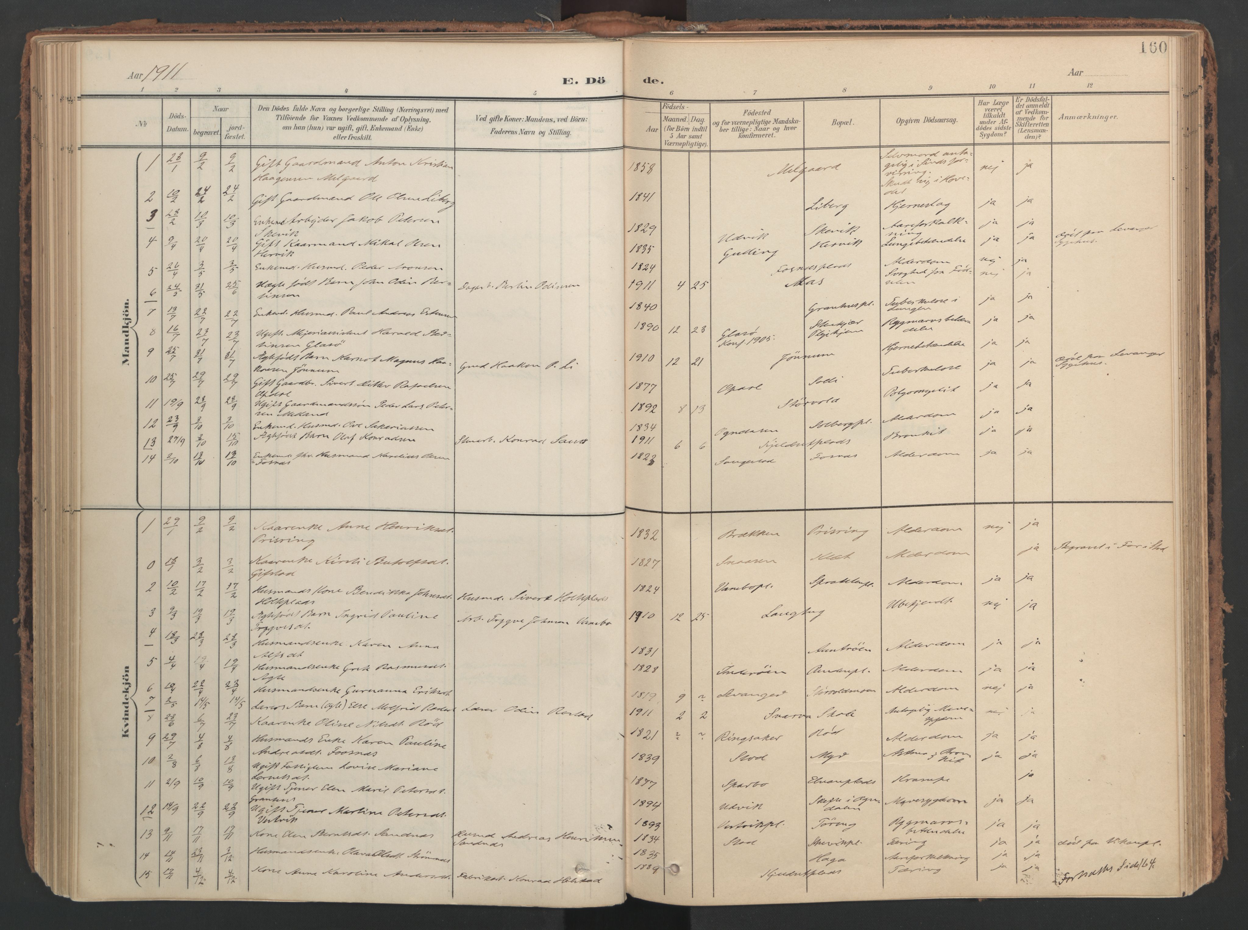 Ministerialprotokoller, klokkerbøker og fødselsregistre - Nord-Trøndelag, SAT/A-1458/741/L0397: Ministerialbok nr. 741A11, 1901-1911, s. 160