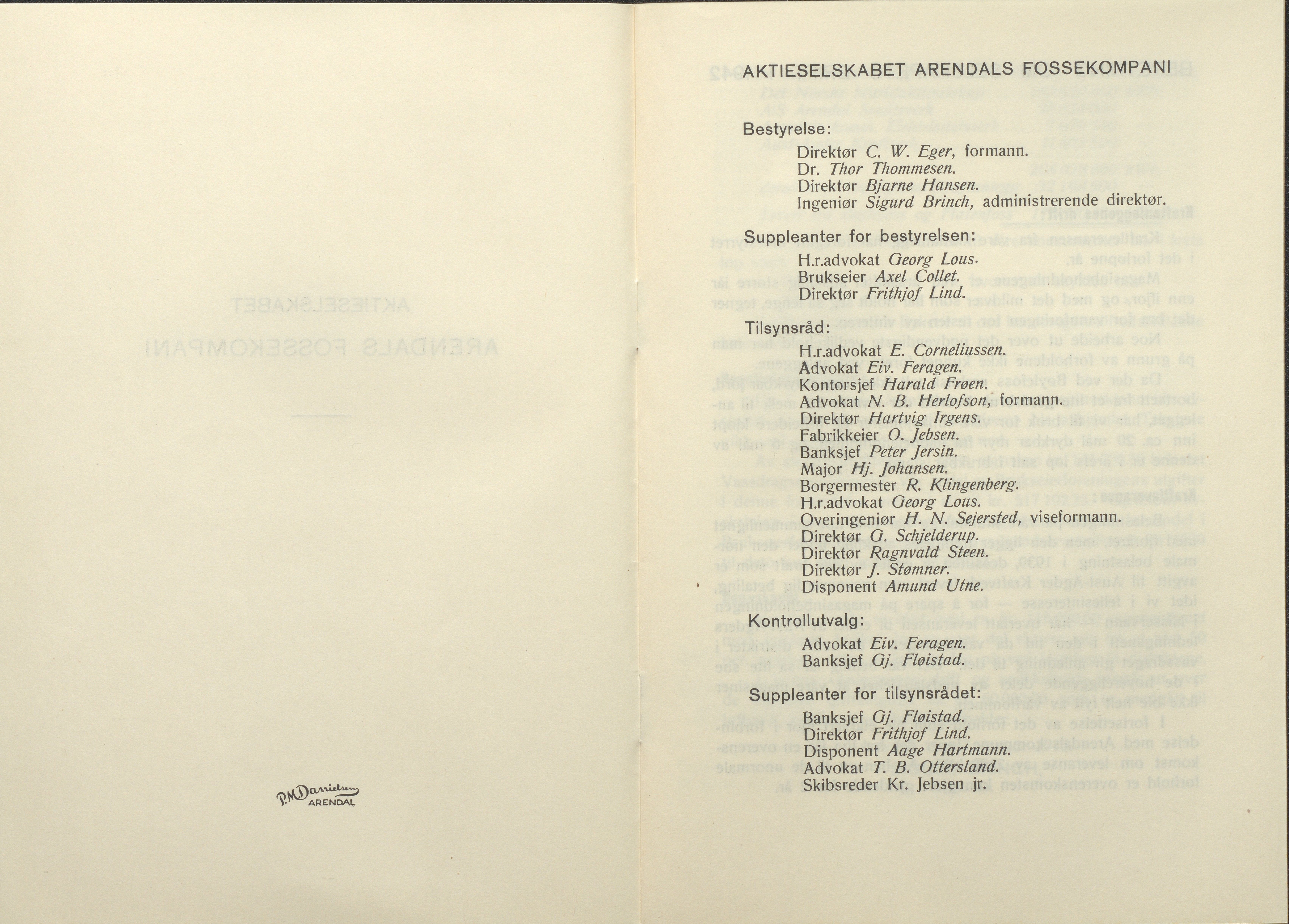 Arendals Fossekompani, AAKS/PA-2413/X/X01/L0001/0010: Beretninger, regnskap, balansekonto, gevinst- og tapskonto / Årsberetning og regnskap 1936 - 1942, 1936-1942