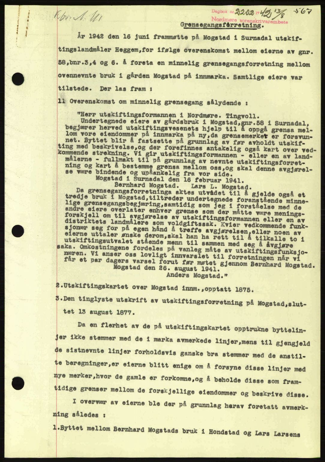 Nordmøre sorenskriveri, SAT/A-4132/1/2/2Ca: Pantebok nr. A93, 1942-1942, Dagboknr: 2202/1942