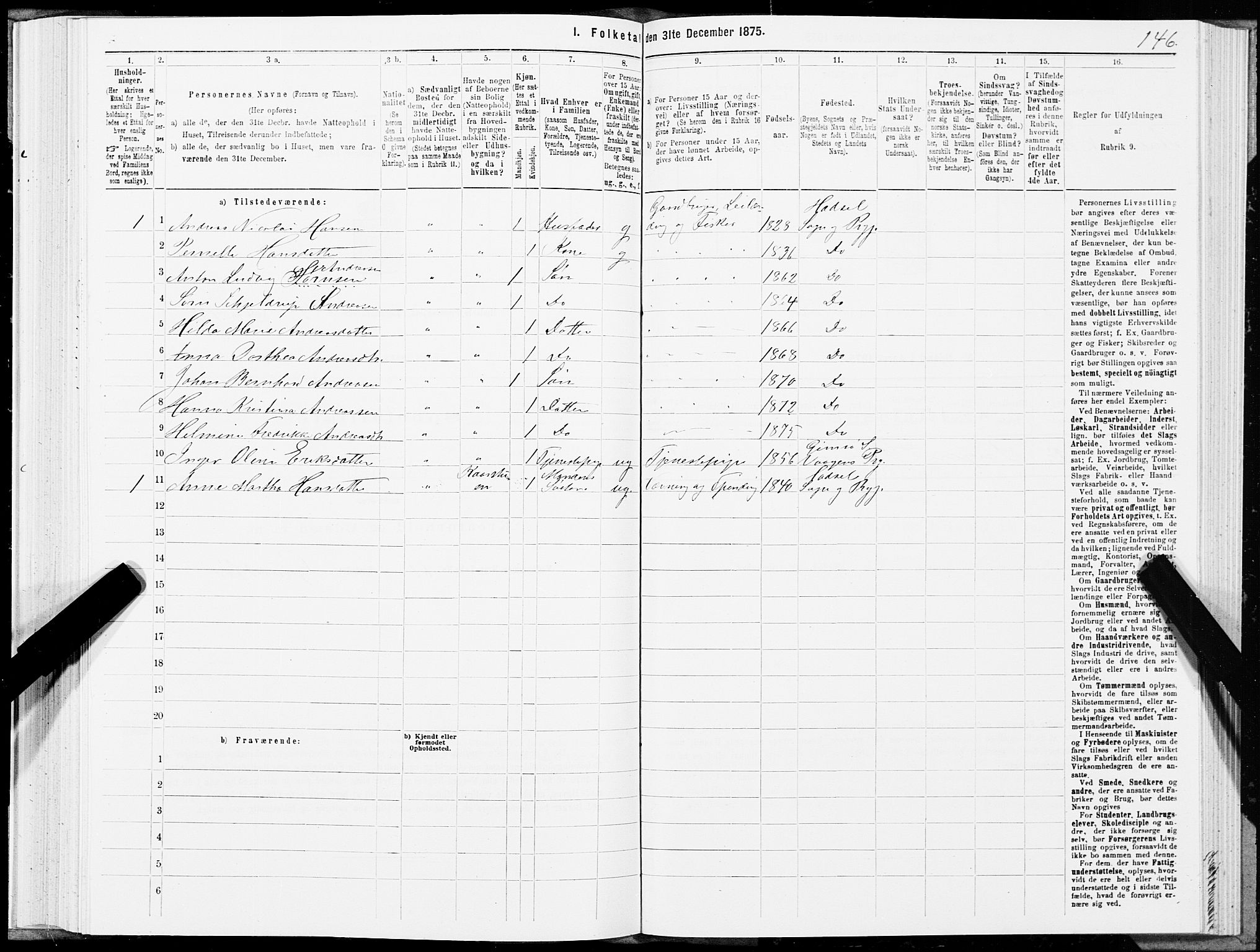 SAT, Folketelling 1875 for 1866P Hadsel prestegjeld, 1875, s. 2146