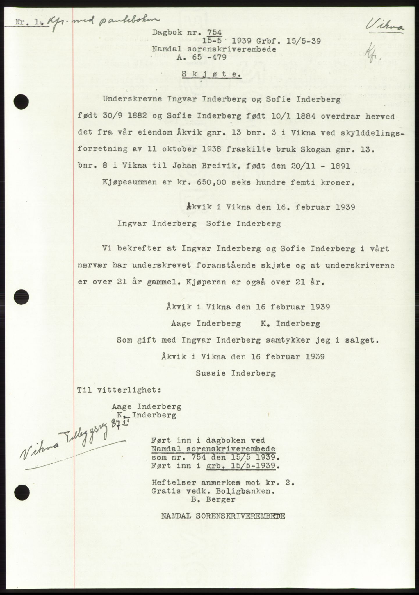 Namdal sorenskriveri, SAT/A-4133/1/2/2C: Pantebok nr. -, 1937-1939, Tingl.dato: 15.05.1939