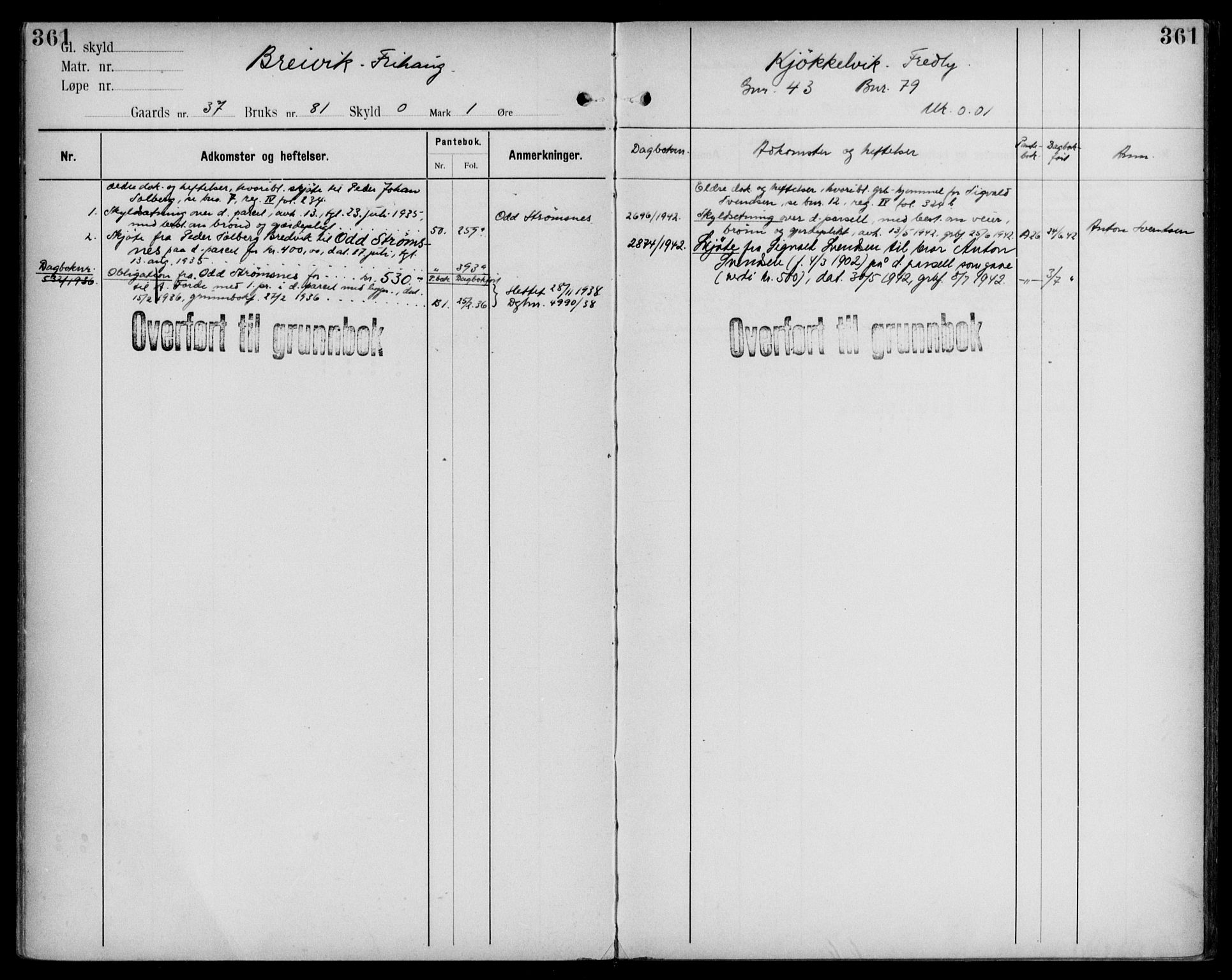 Midhordland sorenskriveri, AV/SAB-A-3001/1/G/Ga/Gab/L0109: Panteregister nr. II.A.b.109, s. 361