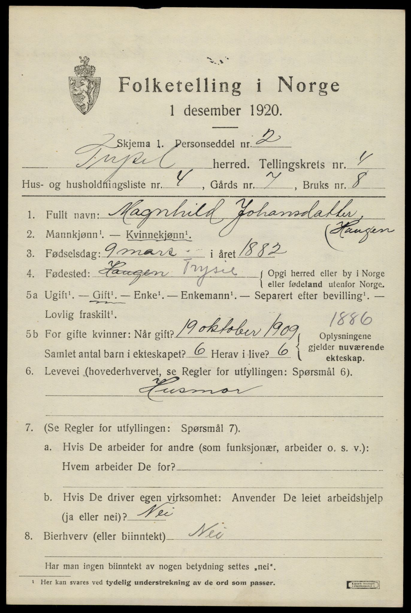 SAH, Folketelling 1920 for 0428 Trysil herred, 1920, s. 4119