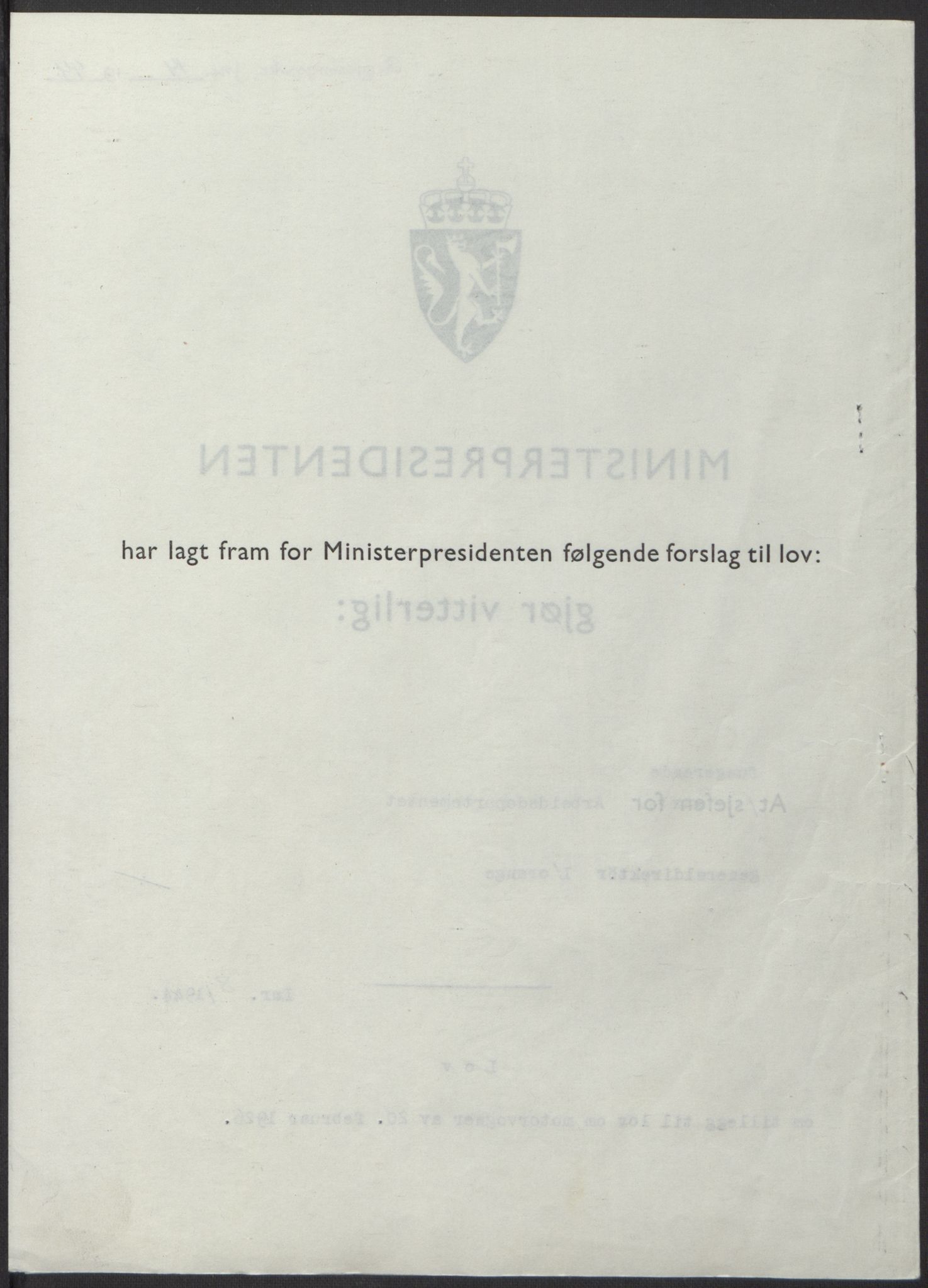 NS-administrasjonen 1940-1945 (Statsrådsekretariatet, de kommisariske statsråder mm), RA/S-4279/D/Db/L0100: Lover, 1944, s. 35