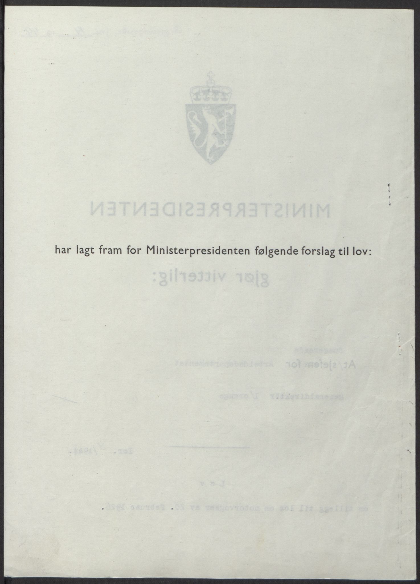 NS-administrasjonen 1940-1945 (Statsrådsekretariatet, de kommisariske statsråder mm), AV/RA-S-4279/D/Db/L0100: Lover, 1944, s. 35