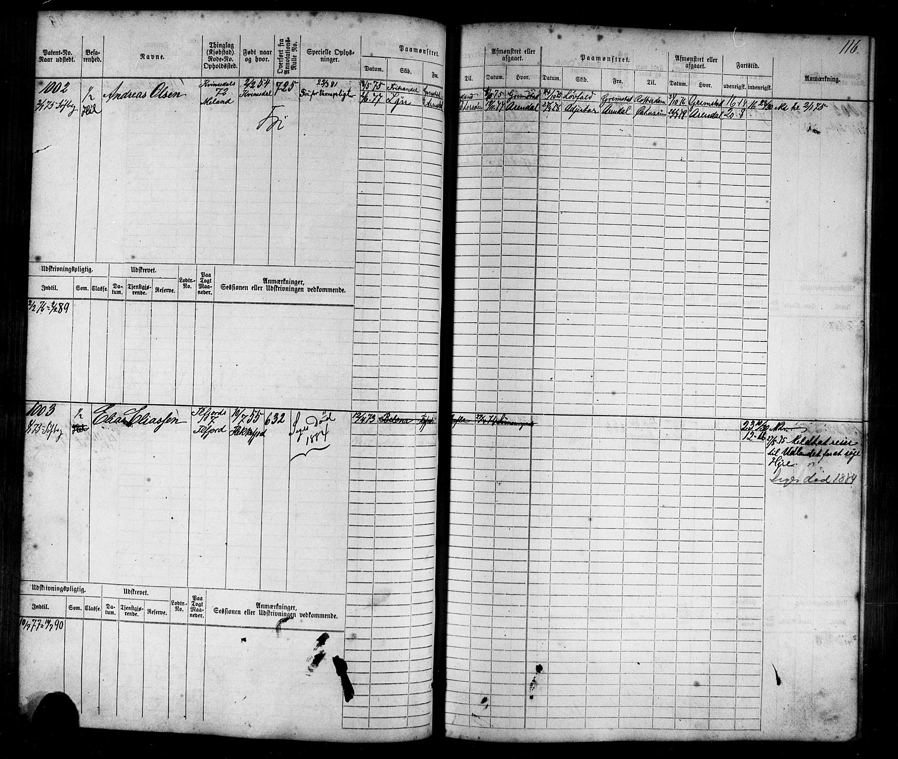 Flekkefjord mønstringskrets, AV/SAK-2031-0018/F/Fb/L0009: Hovedrulle nr 771-1533, Æ-6, 1868-1900, s. 119