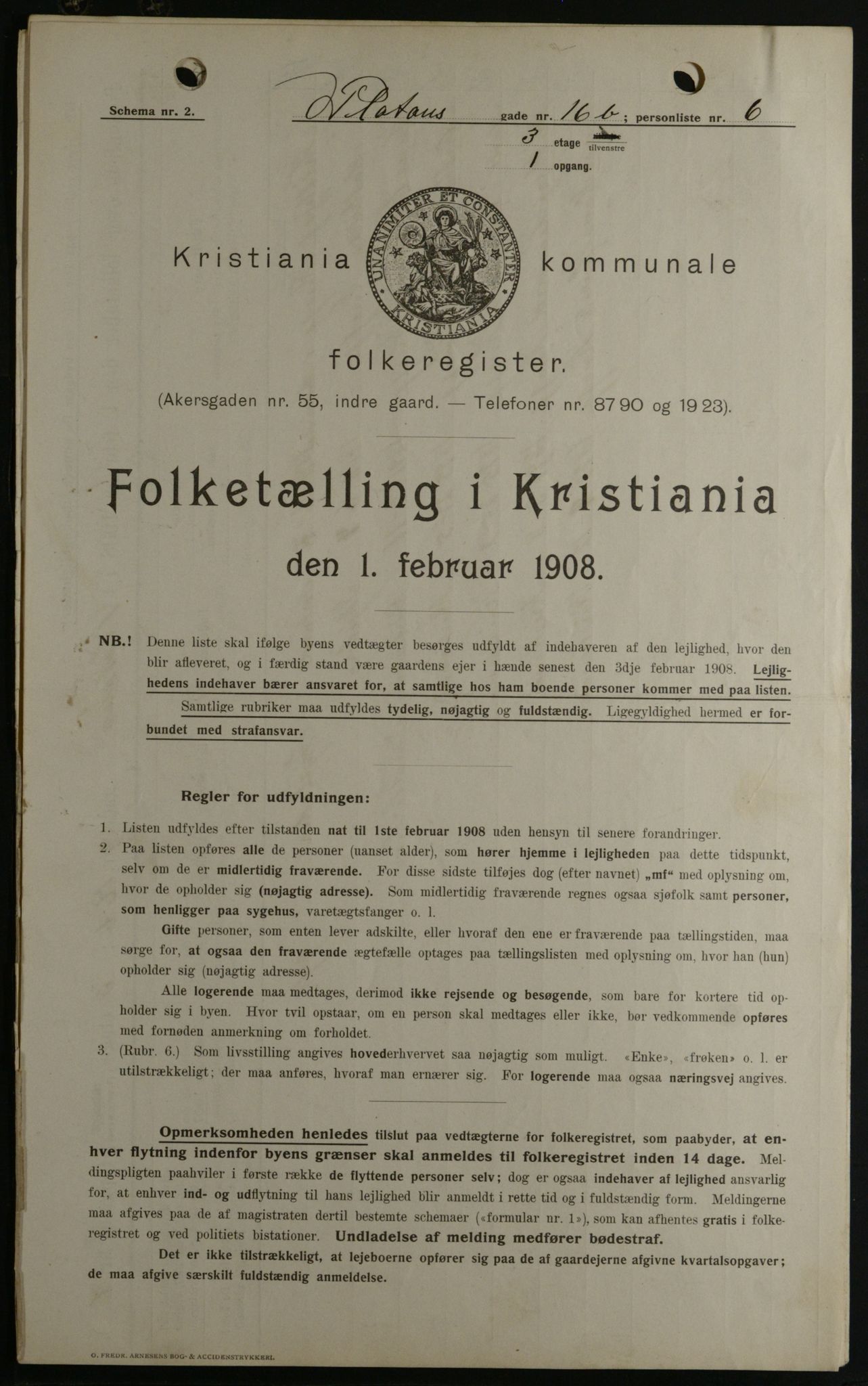 OBA, Kommunal folketelling 1.2.1908 for Kristiania kjøpstad, 1908, s. 72296