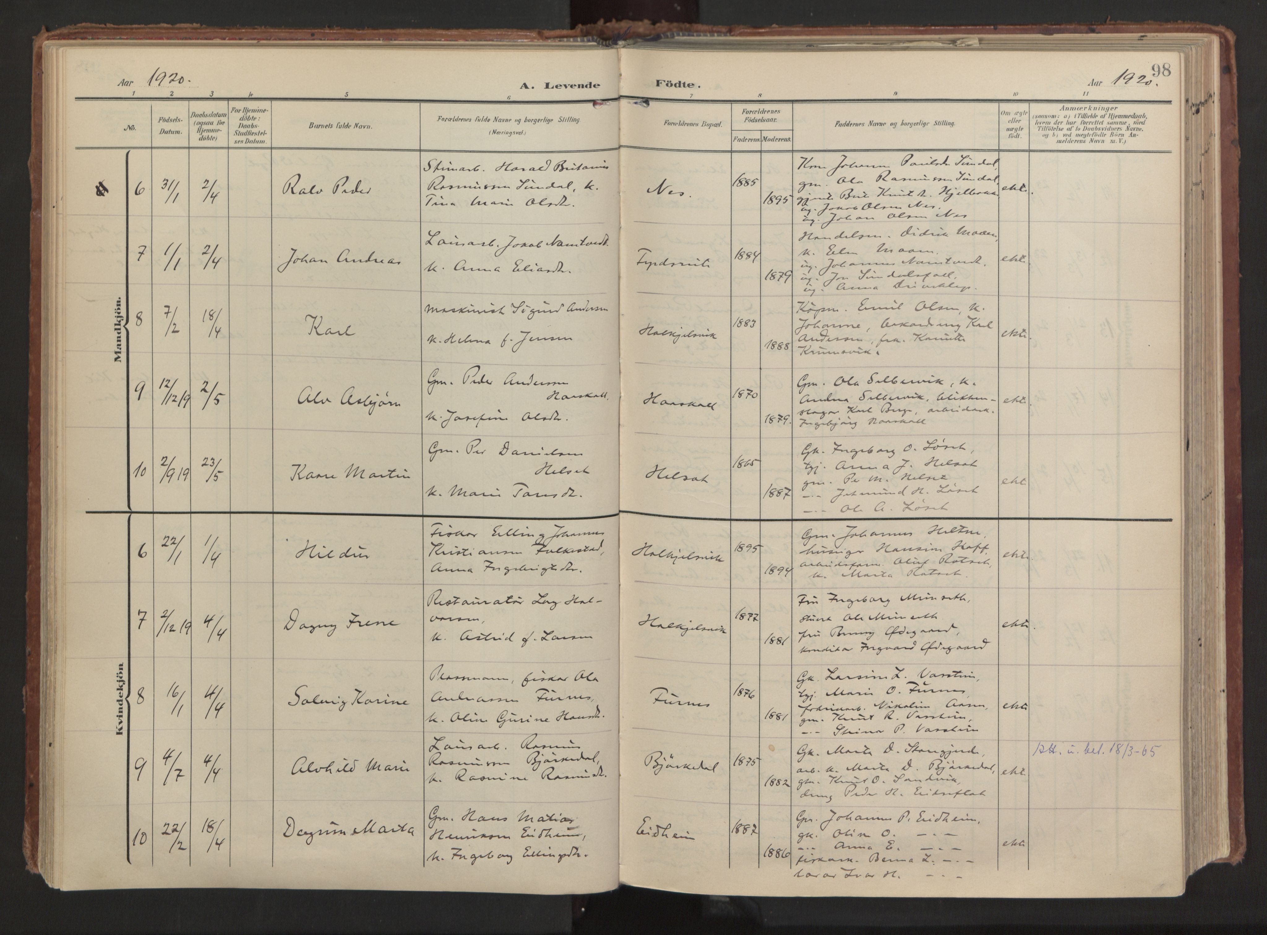 Ministerialprotokoller, klokkerbøker og fødselsregistre - Møre og Romsdal, AV/SAT-A-1454/511/L0144: Ministerialbok nr. 511A11, 1906-1923, s. 98