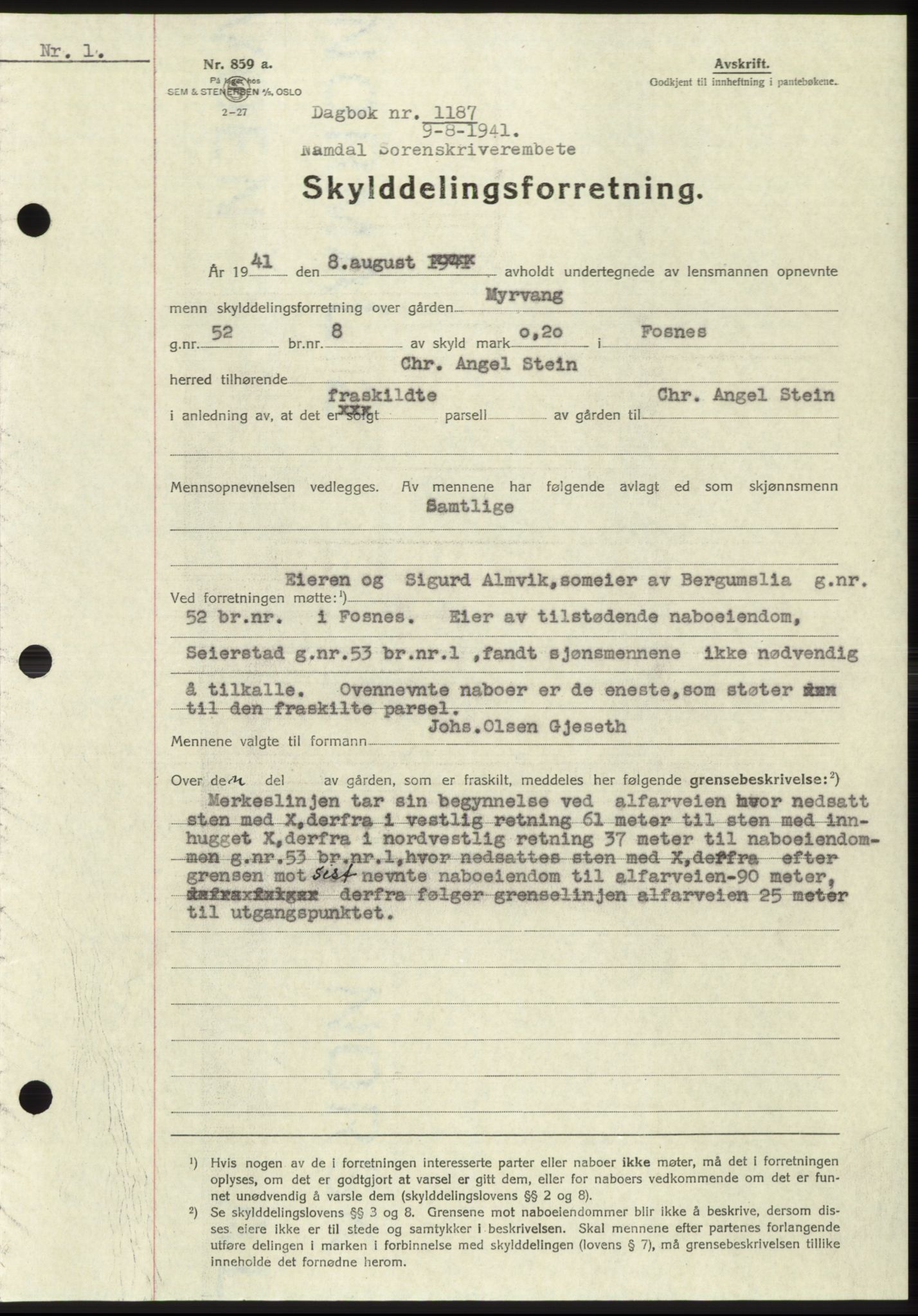 Namdal sorenskriveri, SAT/A-4133/1/2/2C: Pantebok nr. -, 1940-1941, Tingl.dato: 09.08.1941