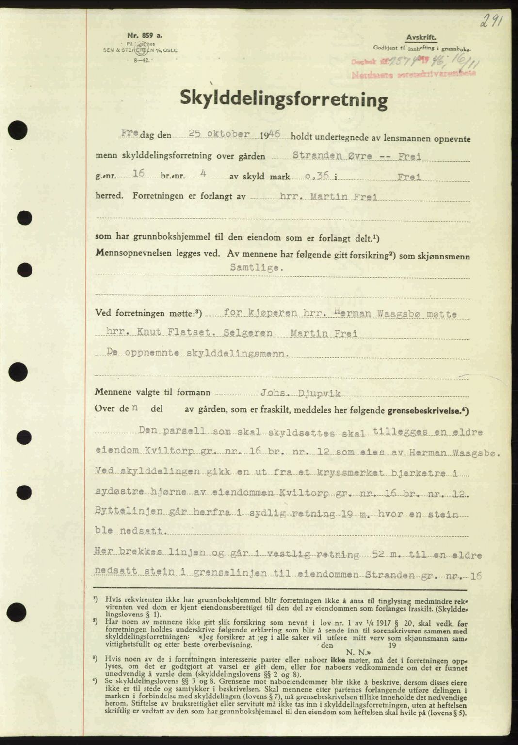 Nordmøre sorenskriveri, SAT/A-4132/1/2/2Ca: Pantebok nr. A103, 1946-1947, Dagboknr: 2374/1946