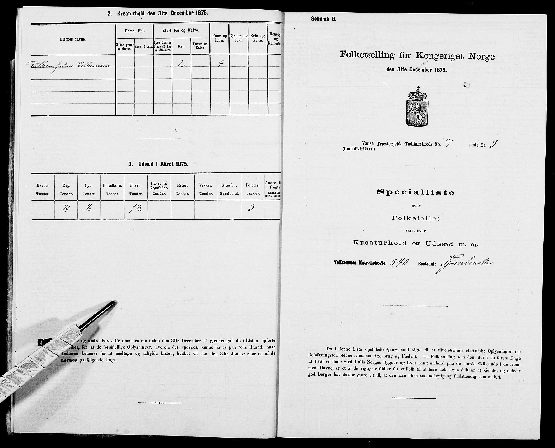 SAK, Folketelling 1875 for 1041L Vanse prestegjeld, Vanse sokn og Farsund landsokn, 1875, s. 1179