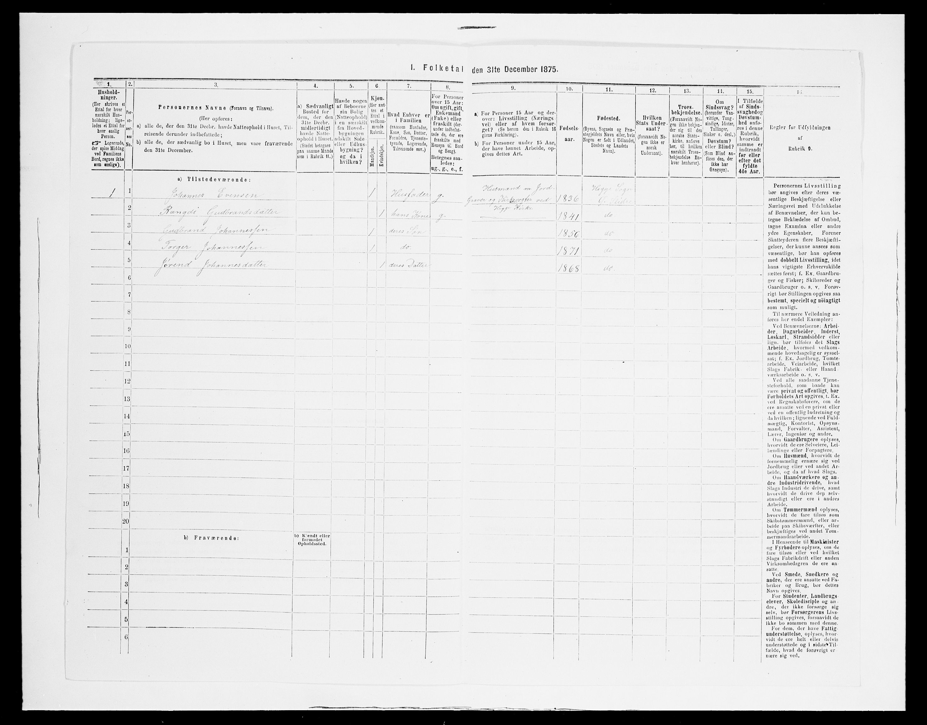 SAH, Folketelling 1875 for 0544P Øystre Slidre prestegjeld, 1875, s. 341