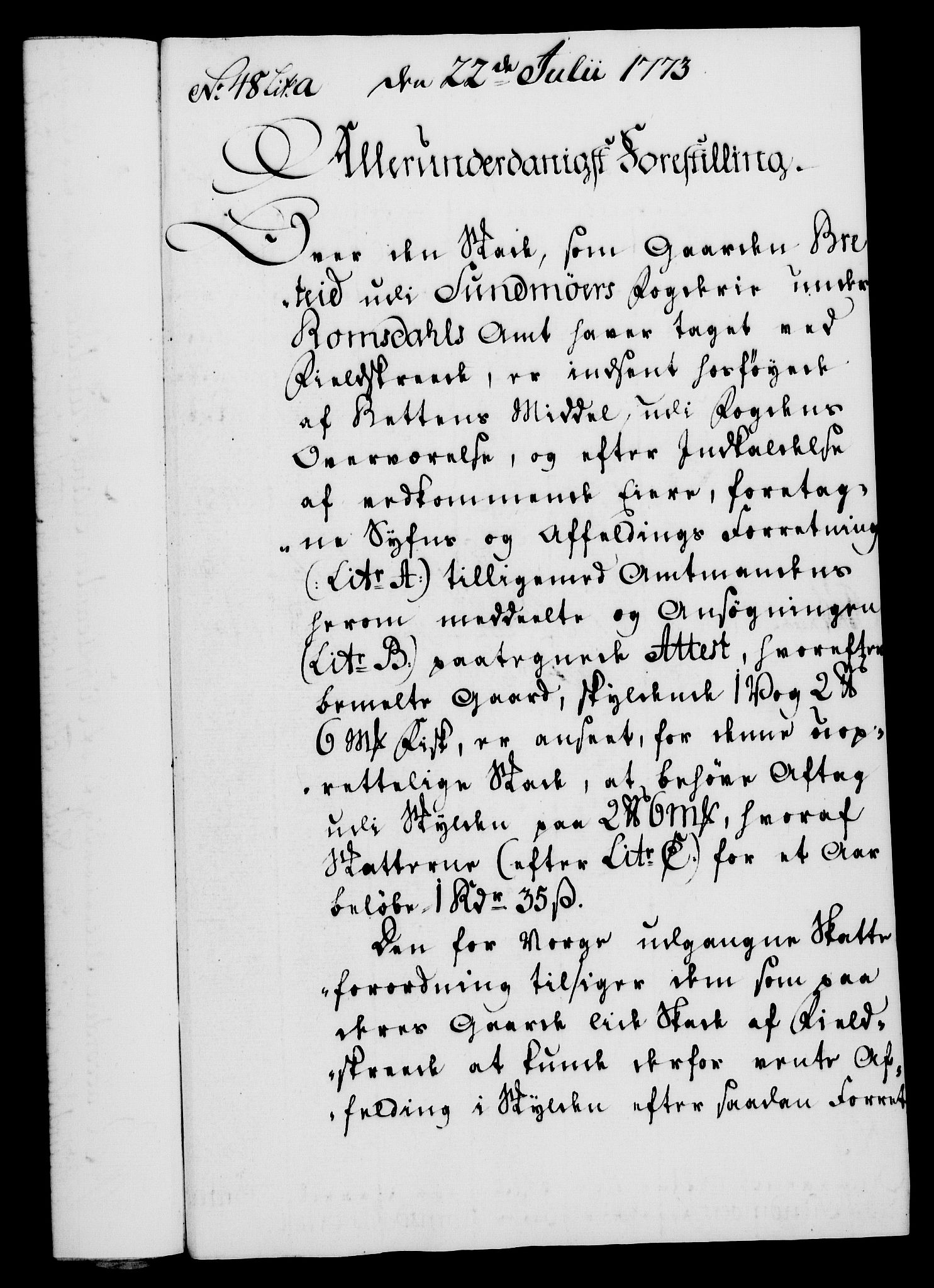 Rentekammeret, Kammerkanselliet, AV/RA-EA-3111/G/Gf/Gfa/L0055: Norsk relasjons- og resolusjonsprotokoll (merket RK 52.55), 1773, s. 186