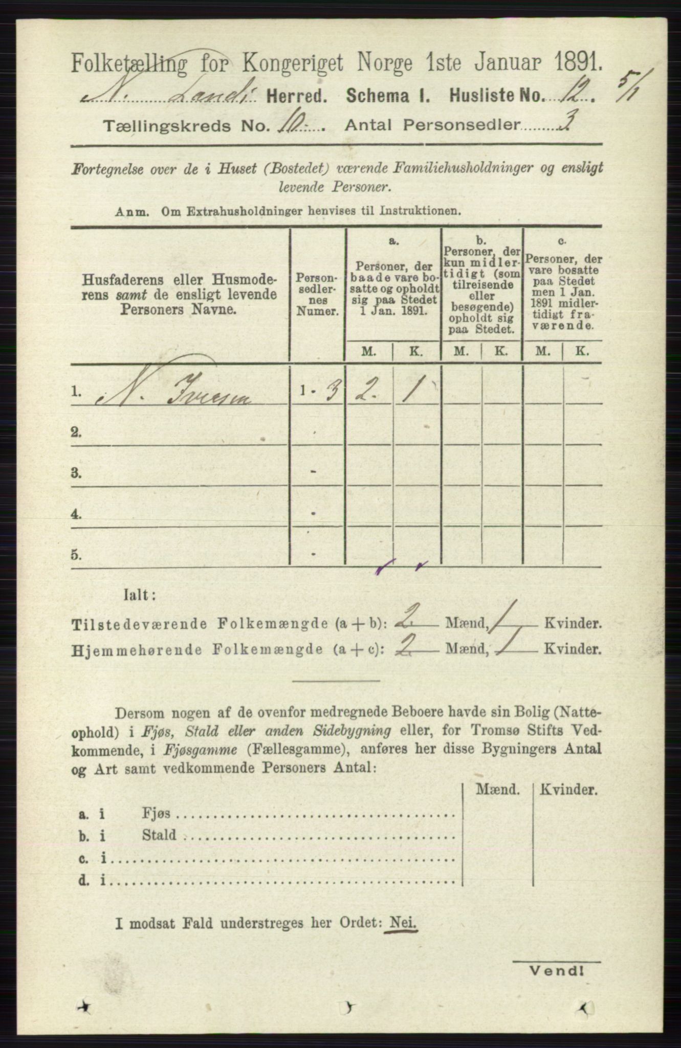 RA, Folketelling 1891 for 0538 Nordre Land herred, 1891, s. 2782