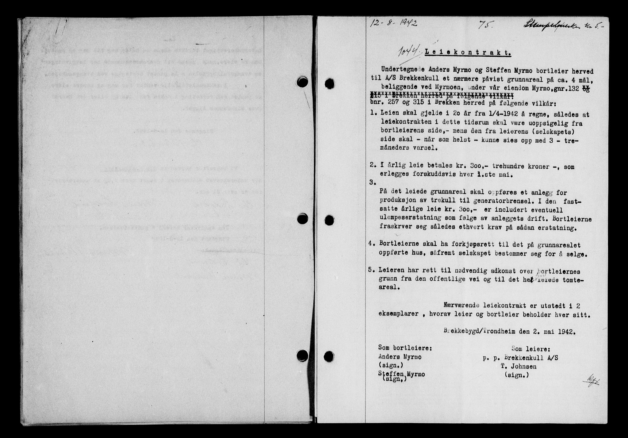 Gauldal sorenskriveri, SAT/A-0014/1/2/2C/L0055: Pantebok nr. 60, 1942-1942, Dagboknr: 1044/1942