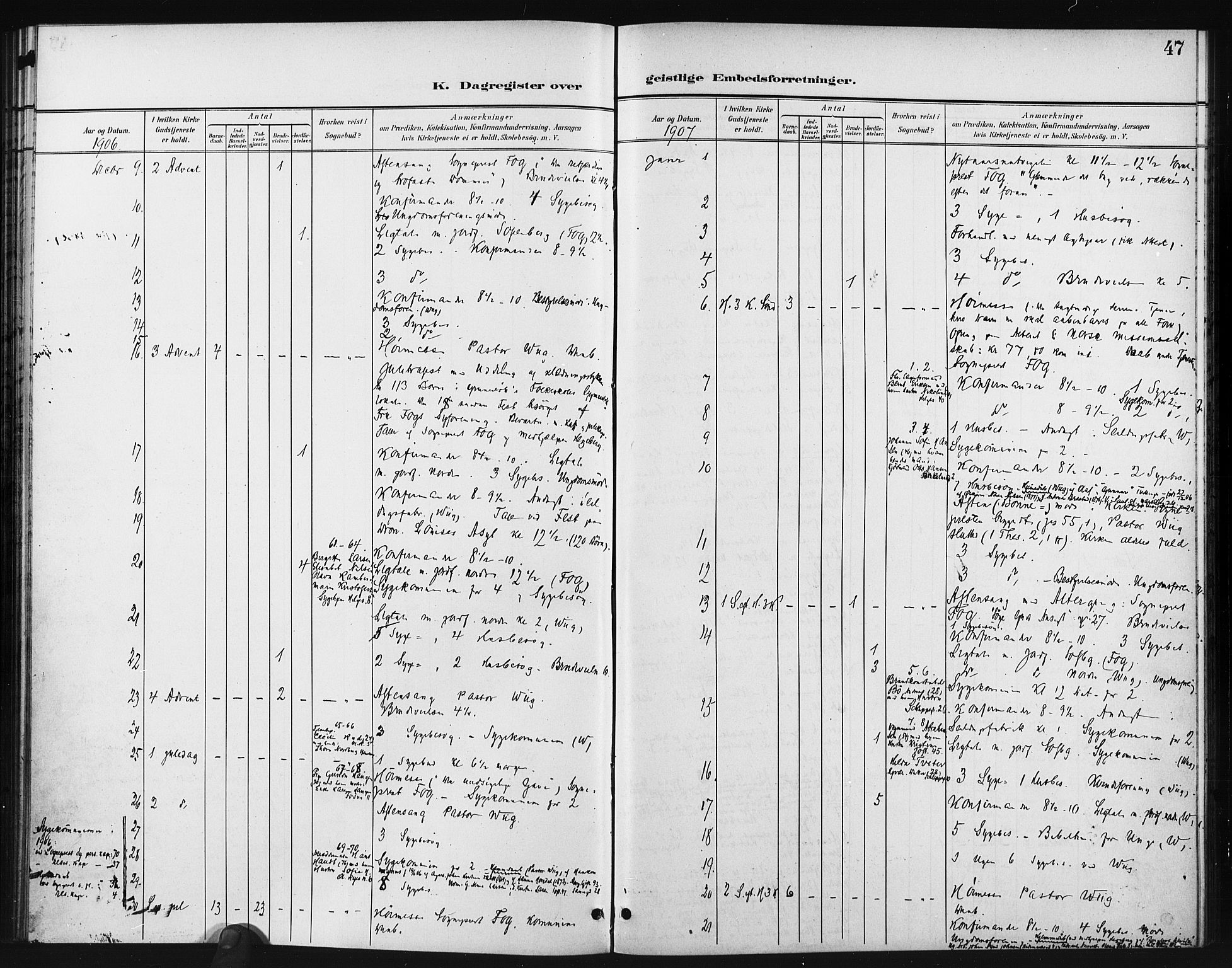 Paulus prestekontor Kirkebøker, AV/SAO-A-10871/I/Ia/L0001: Dagsregister nr. I 1, 1901-1913, s. 47