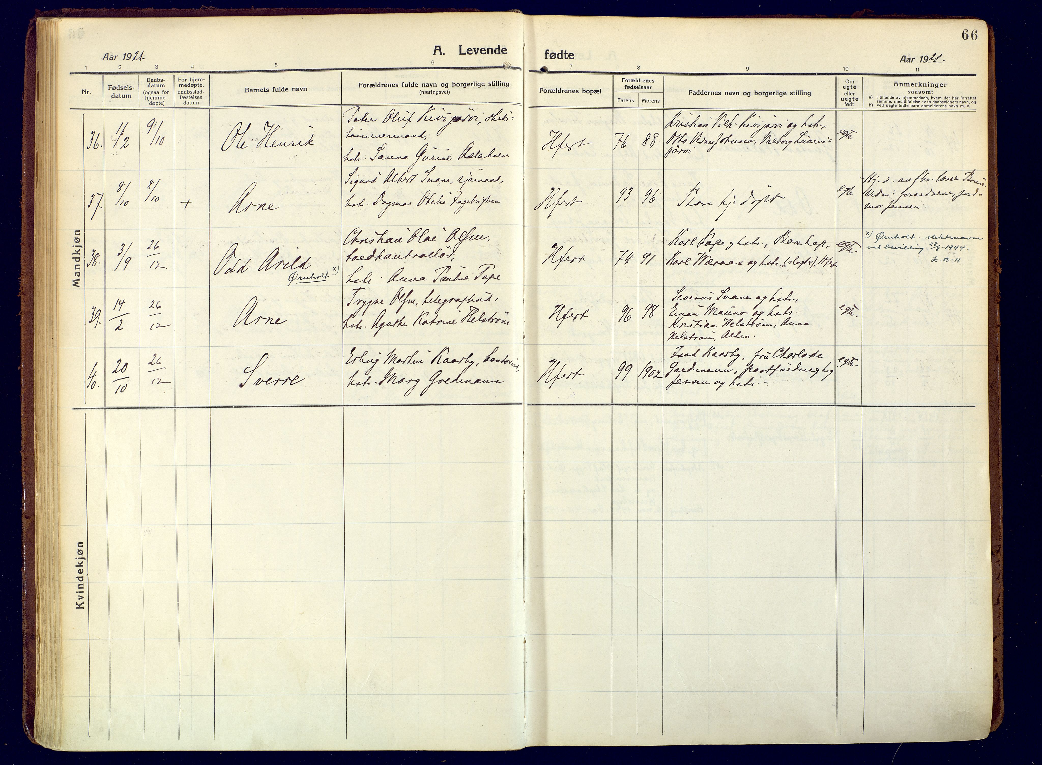 Hammerfest sokneprestkontor, AV/SATØ-S-1347/H/Ha/L0015.kirke: Ministerialbok nr. 15, 1916-1923, s. 66