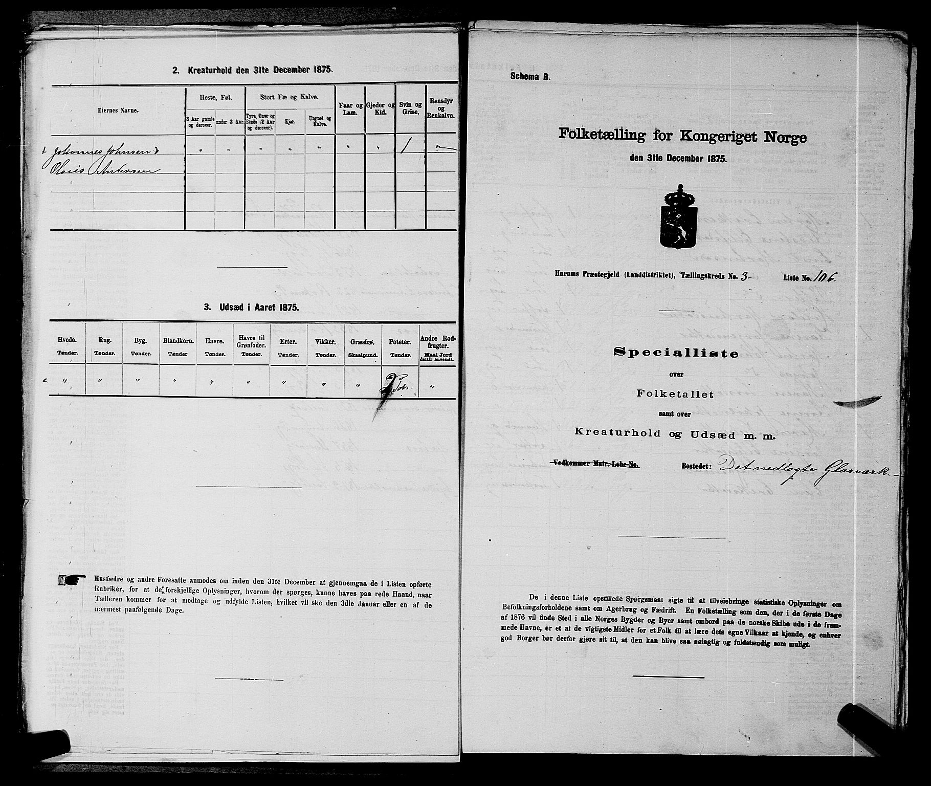 SAKO, Folketelling 1875 for 0628L Hurum prestegjeld, Hurum sokn, 1875, s. 421