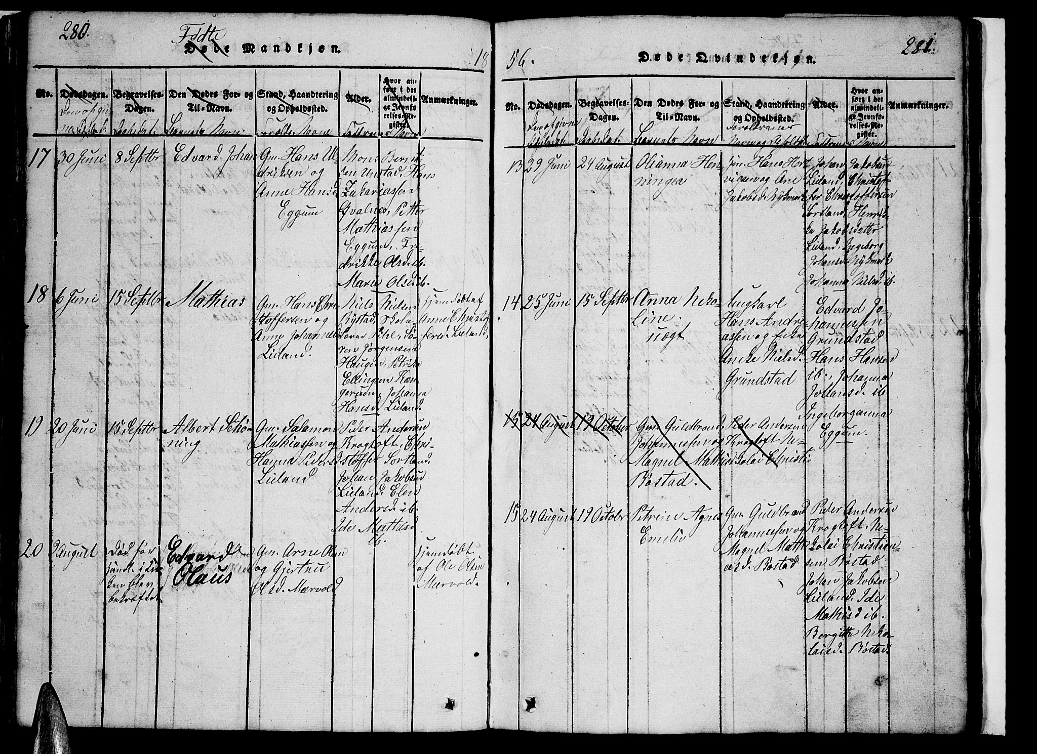 Ministerialprotokoller, klokkerbøker og fødselsregistre - Nordland, AV/SAT-A-1459/880/L1139: Klokkerbok nr. 880C01, 1836-1857, s. 280-281