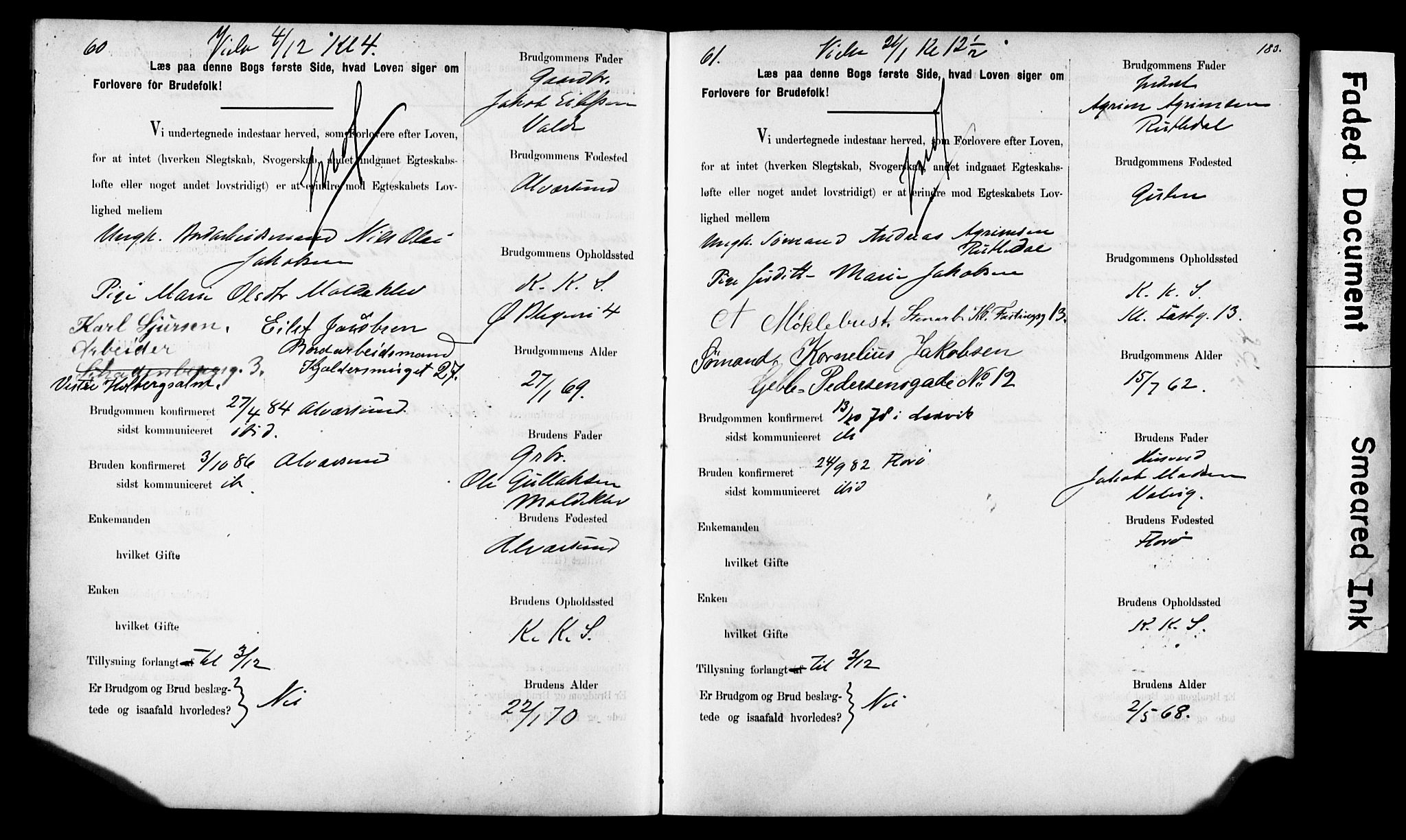 Korskirken sokneprestembete, SAB/A-76101: Forlovererklæringer nr. II.5.6, 1889-1898, s. 183