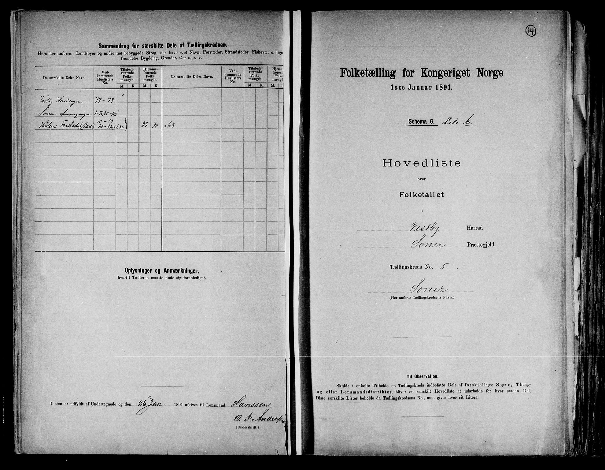 RA, Folketelling 1891 for 0211 Vestby herred, 1891, s. 14