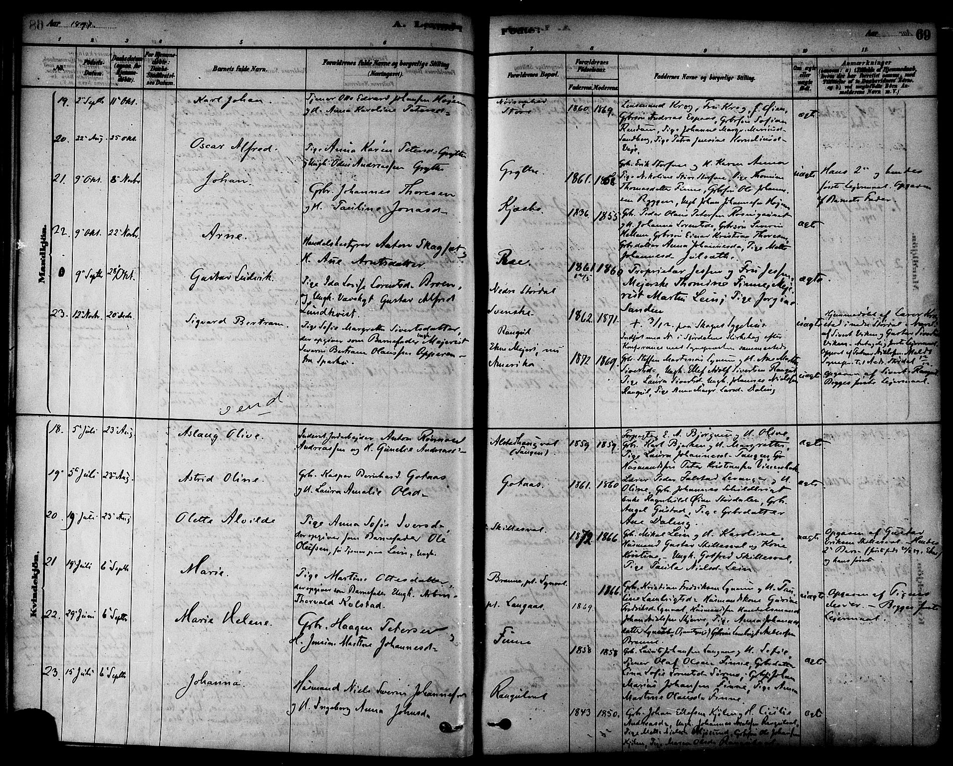 Ministerialprotokoller, klokkerbøker og fødselsregistre - Nord-Trøndelag, SAT/A-1458/717/L0159: Ministerialbok nr. 717A09, 1878-1898, s. 69