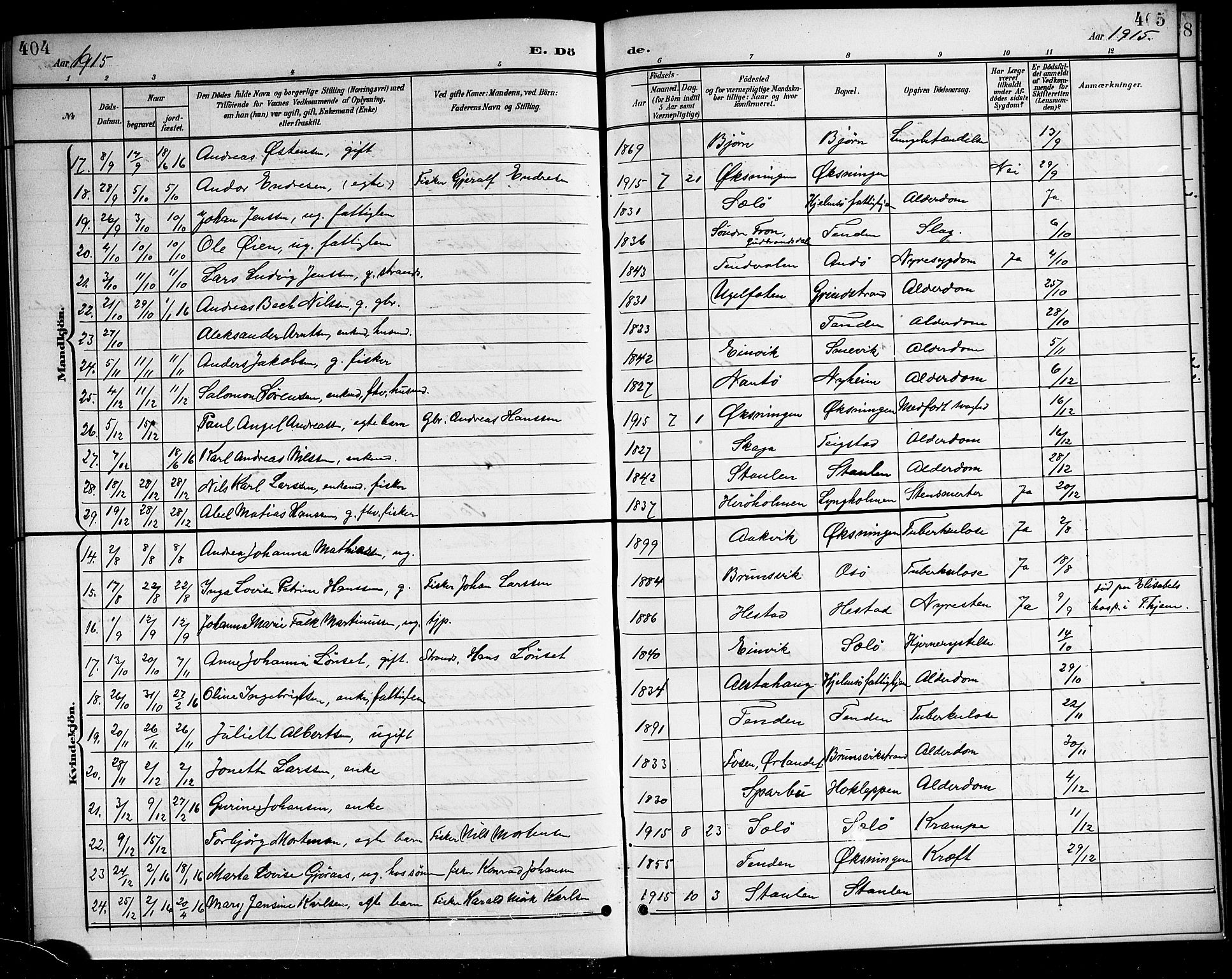 Ministerialprotokoller, klokkerbøker og fødselsregistre - Nordland, AV/SAT-A-1459/834/L0516: Klokkerbok nr. 834C06, 1902-1918, s. 404-405