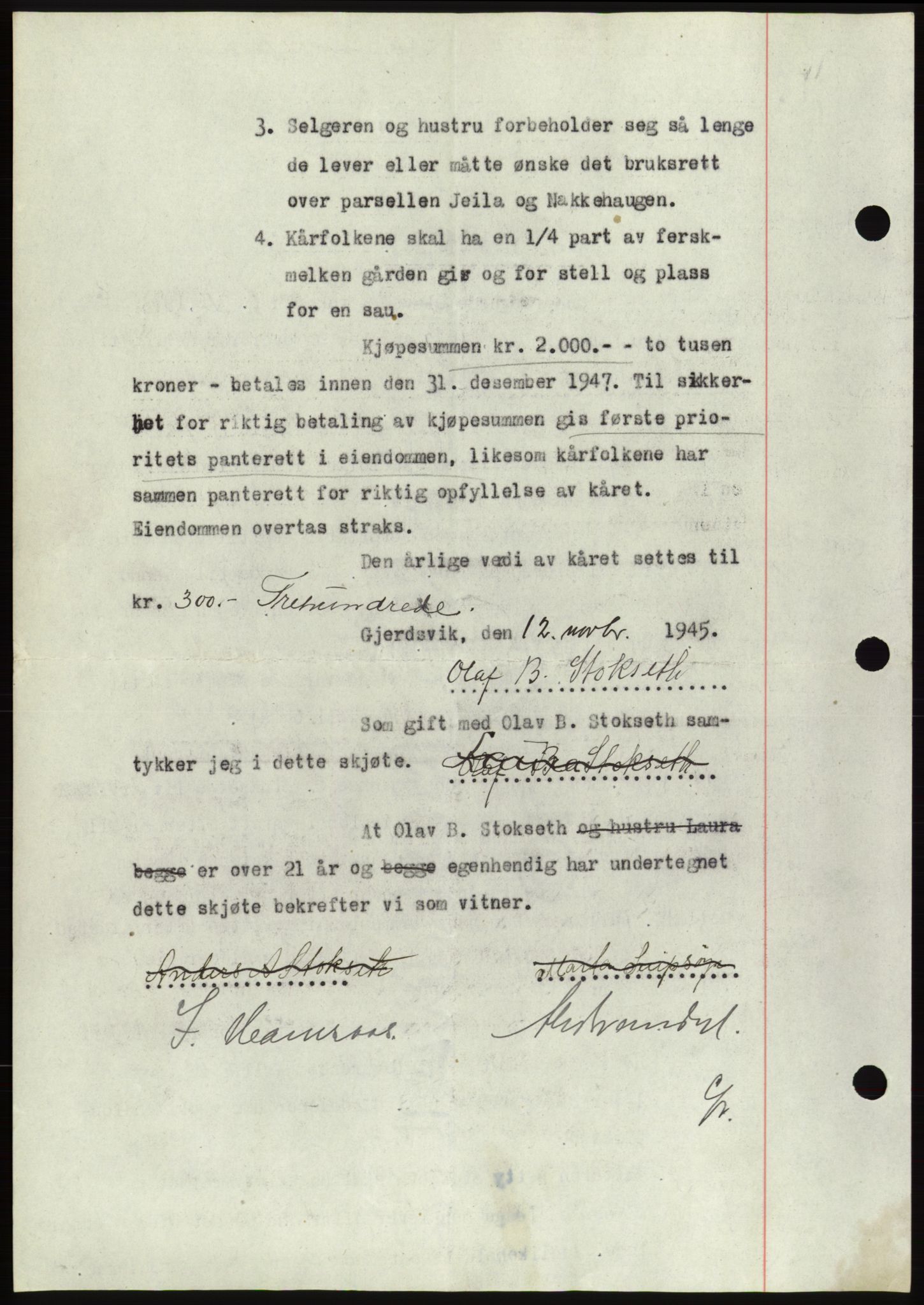 Søre Sunnmøre sorenskriveri, AV/SAT-A-4122/1/2/2C/L0077: Pantebok nr. 3A, 1945-1946, Dagboknr: 822/1945