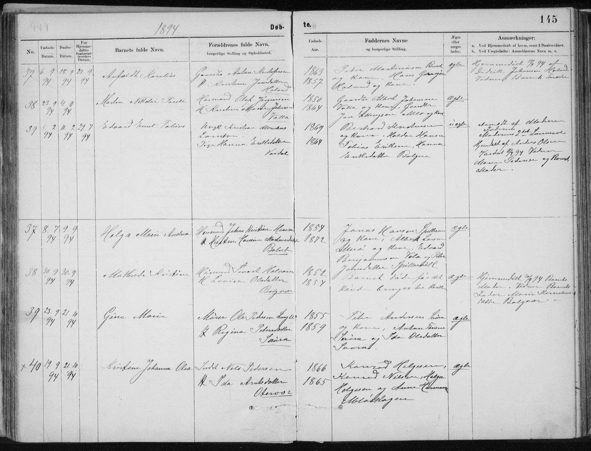 Ministerialprotokoller, klokkerbøker og fødselsregistre - Nordland, AV/SAT-A-1459/843/L0636: Klokkerbok nr. 843C05, 1884-1909, s. 145