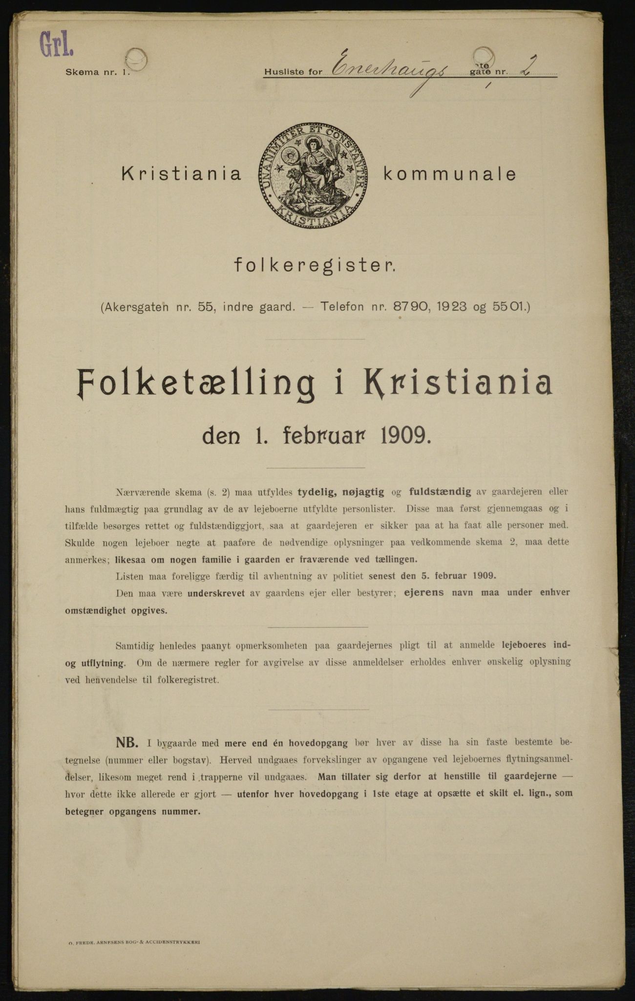 OBA, Kommunal folketelling 1.2.1909 for Kristiania kjøpstad, 1909, s. 19407