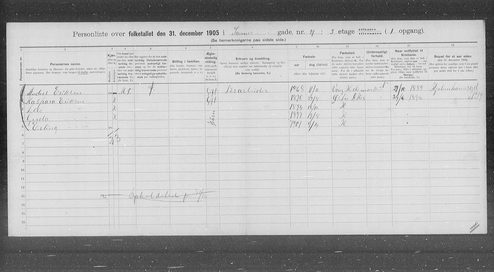 OBA, Kommunal folketelling 31.12.1905 for Kristiania kjøpstad, 1905, s. 46160