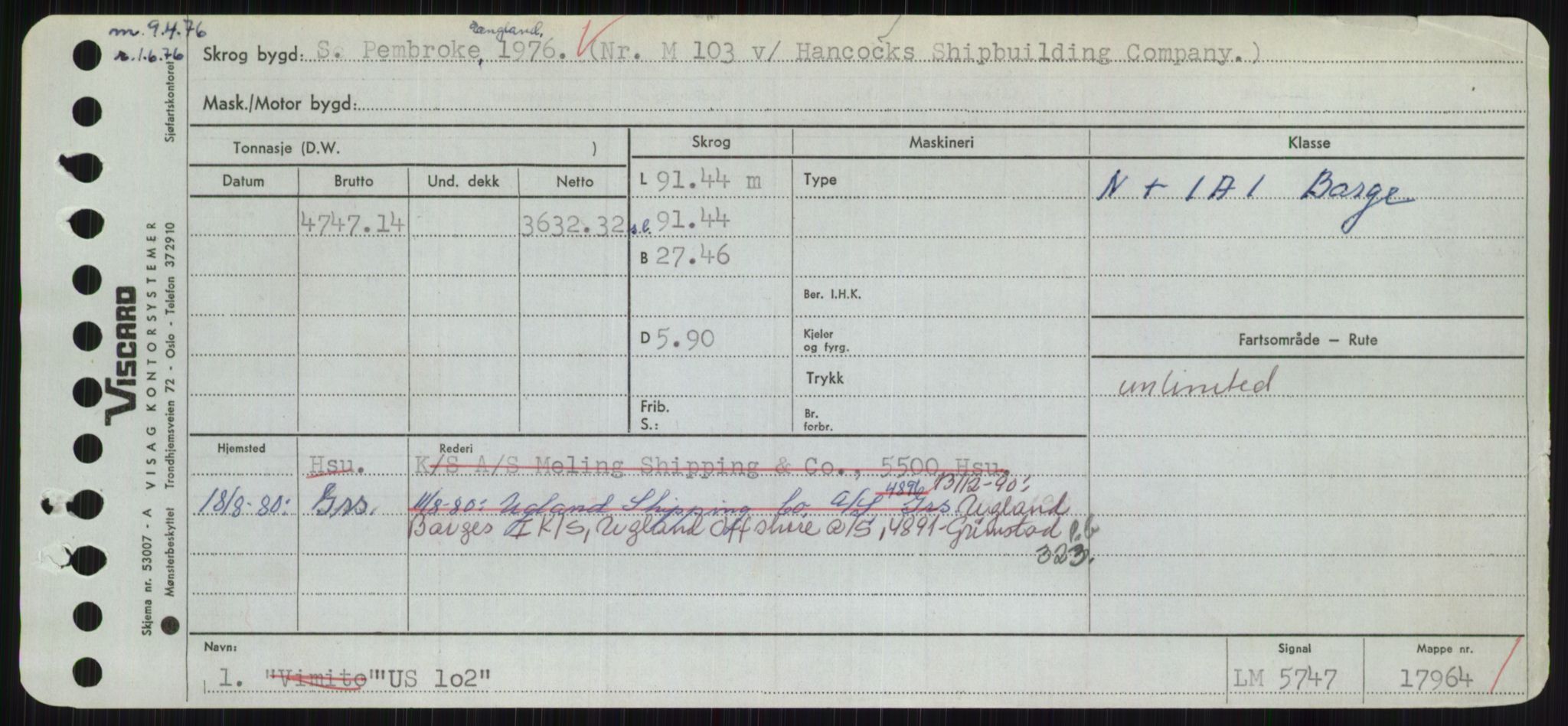 Sjøfartsdirektoratet med forløpere, Skipsmålingen, RA/S-1627/H/Hc/L0001: Lektere, A-Y, s. 621