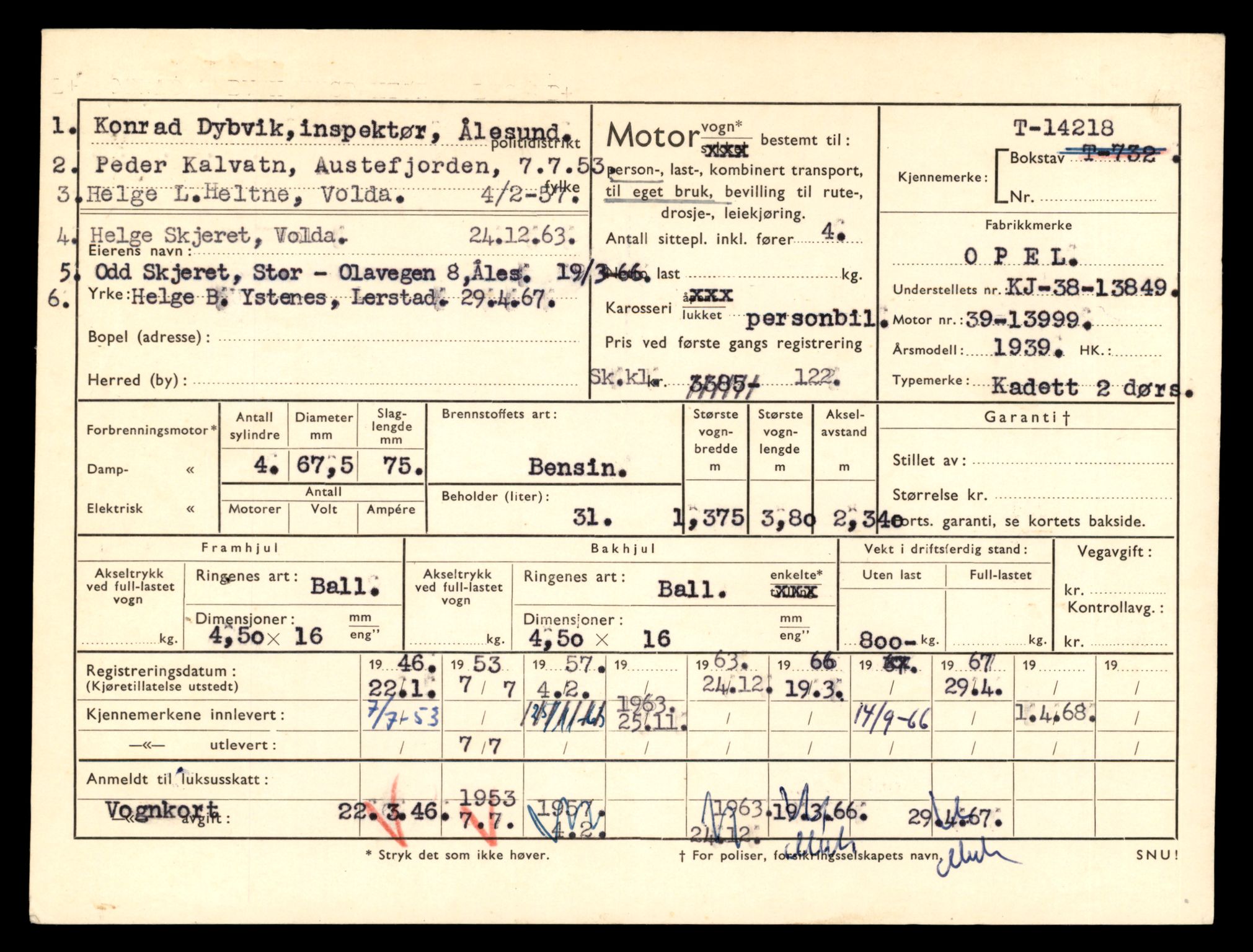Møre og Romsdal vegkontor - Ålesund trafikkstasjon, AV/SAT-A-4099/F/Fe/L0044: Registreringskort for kjøretøy T 14205 - T 14319, 1927-1998, s. 460
