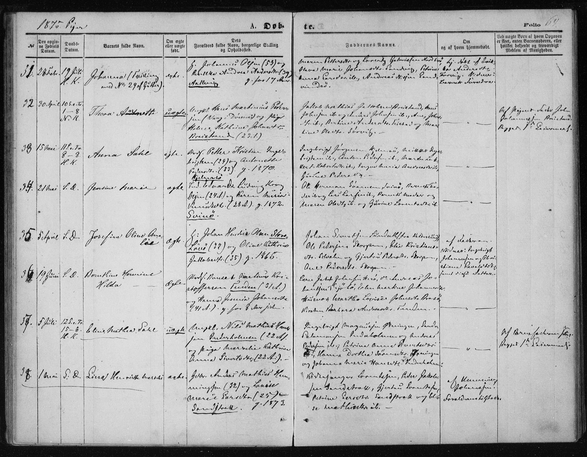 Ministerialprotokoller, klokkerbøker og fødselsregistre - Nordland, AV/SAT-A-1459/834/L0506: Ministerialbok nr. 834A04, 1872-1878, s. 64