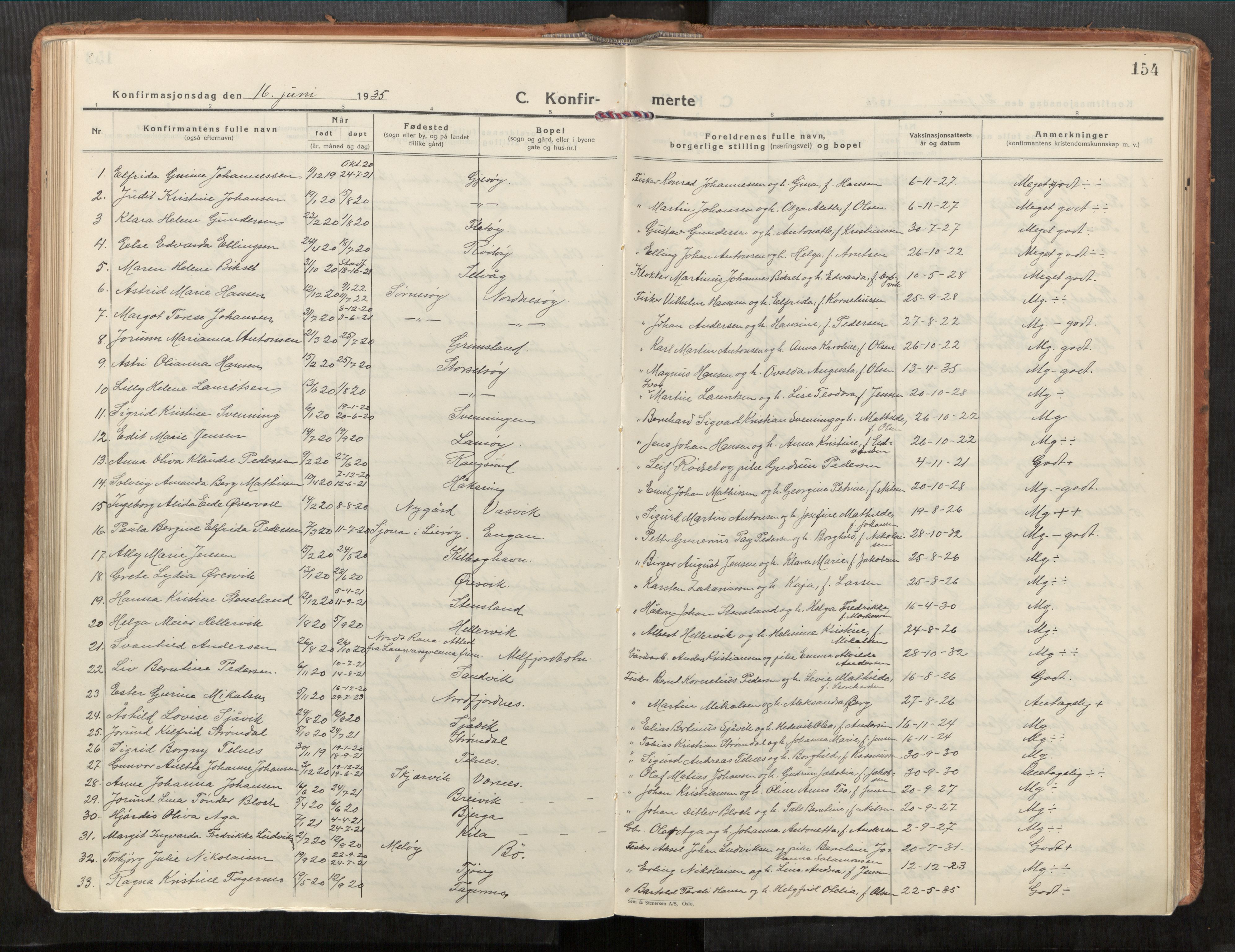 Rødøy sokneprestkontor, AV/SAT-A-4397/2/H/Ha/Haa/L0001: Ministerialbok nr. 1, 1926-1941, s. 154