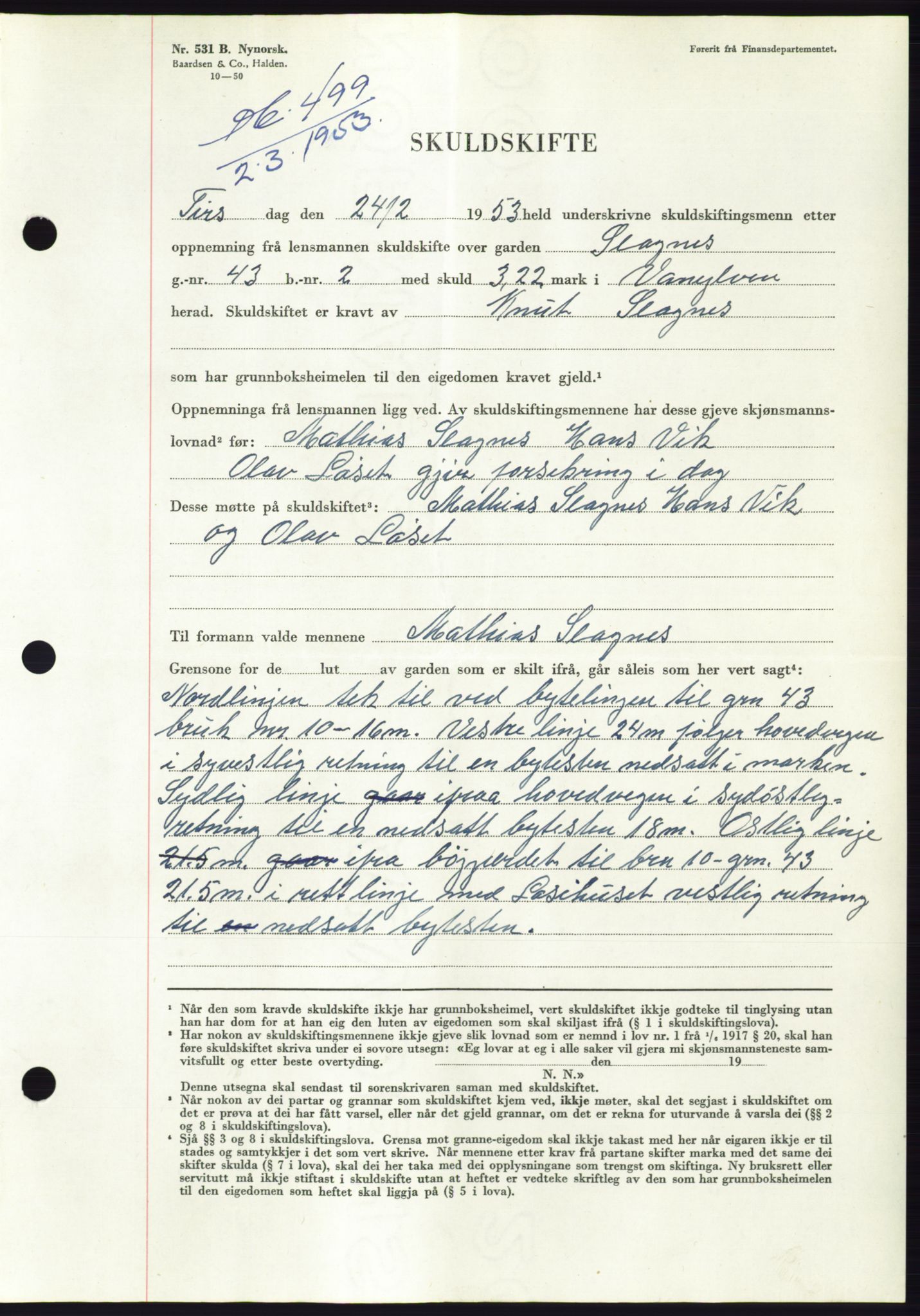 Søre Sunnmøre sorenskriveri, AV/SAT-A-4122/1/2/2C/L0094: Pantebok nr. 20A, 1953-1953, Dagboknr: 499/1953