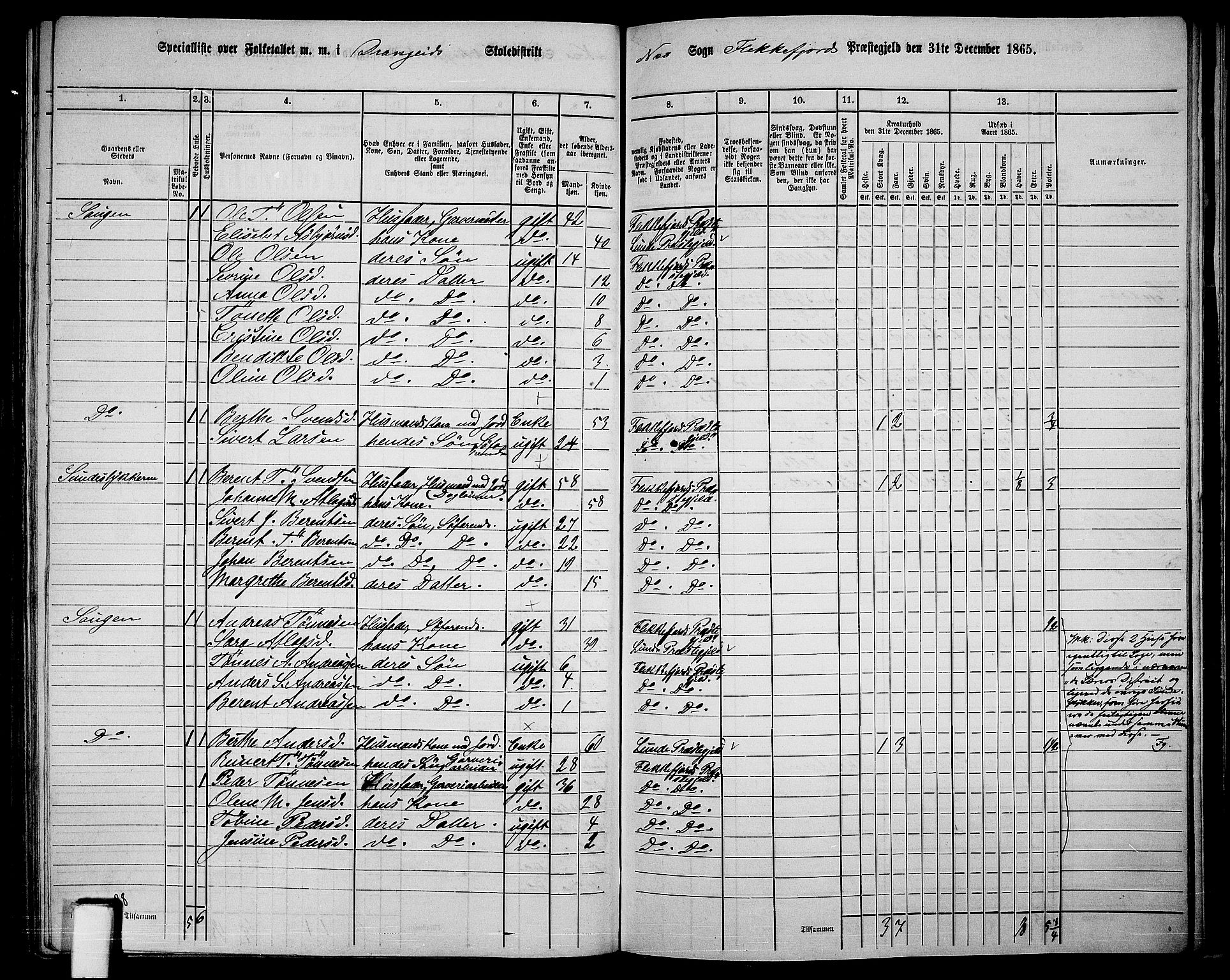 RA, Folketelling 1865 for 1042L Flekkefjord prestegjeld, Nes sokn og Hidra sokn, 1865, s. 153