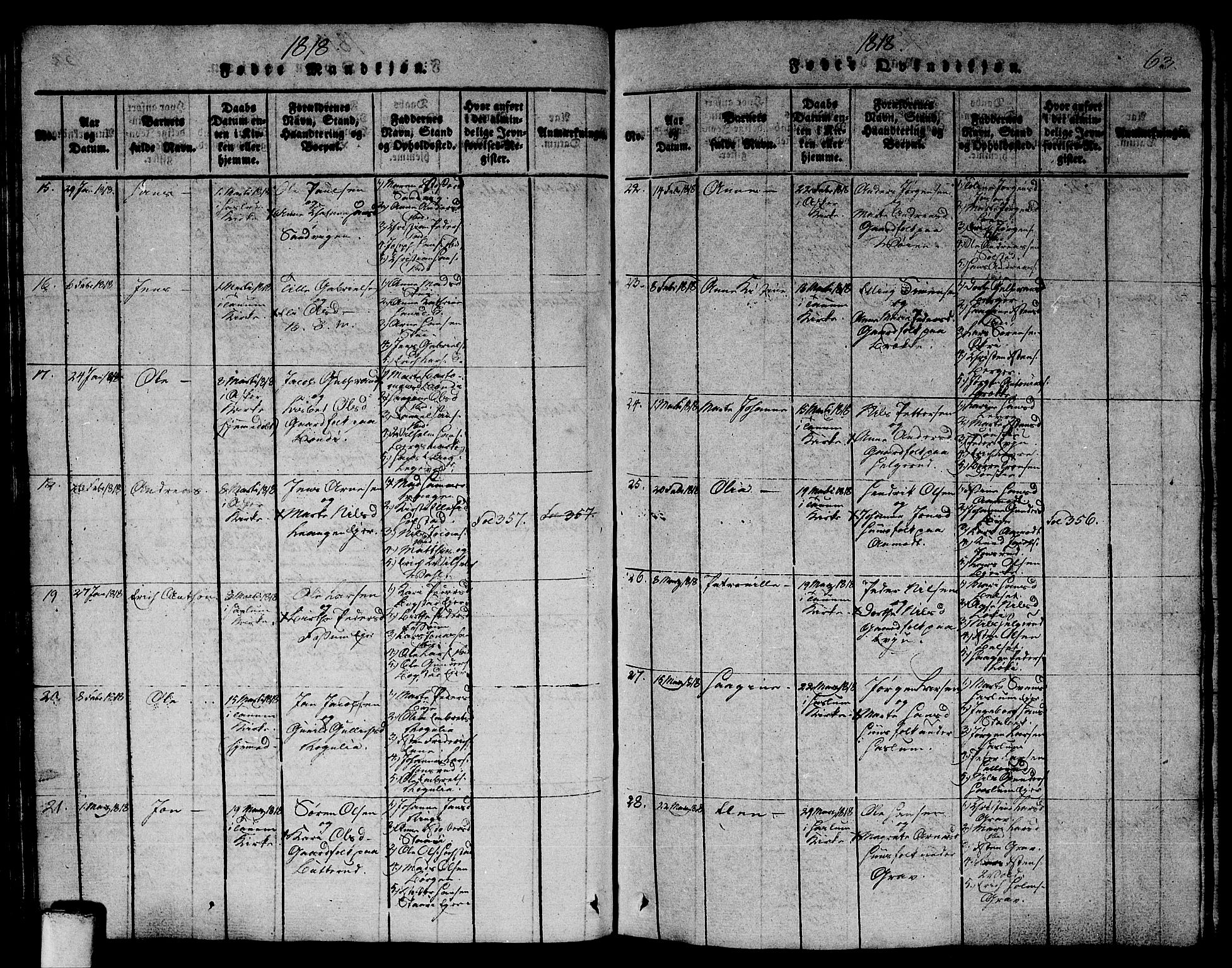 Asker prestekontor Kirkebøker, AV/SAO-A-10256a/G/Ga/L0001: Klokkerbok nr. I 1, 1814-1830, s. 63
