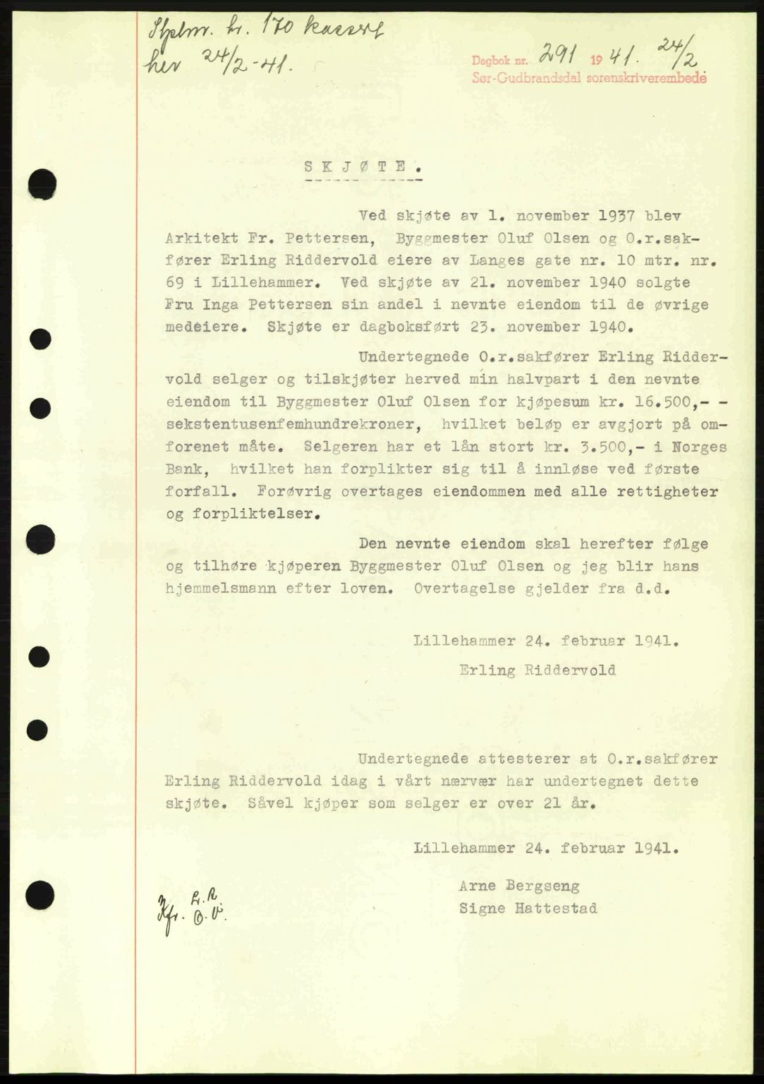 Sør-Gudbrandsdal tingrett, SAH/TING-004/H/Hb/Hbd/L0008: Pantebok nr. A8, 1940-1941, Dagboknr: 291/1941