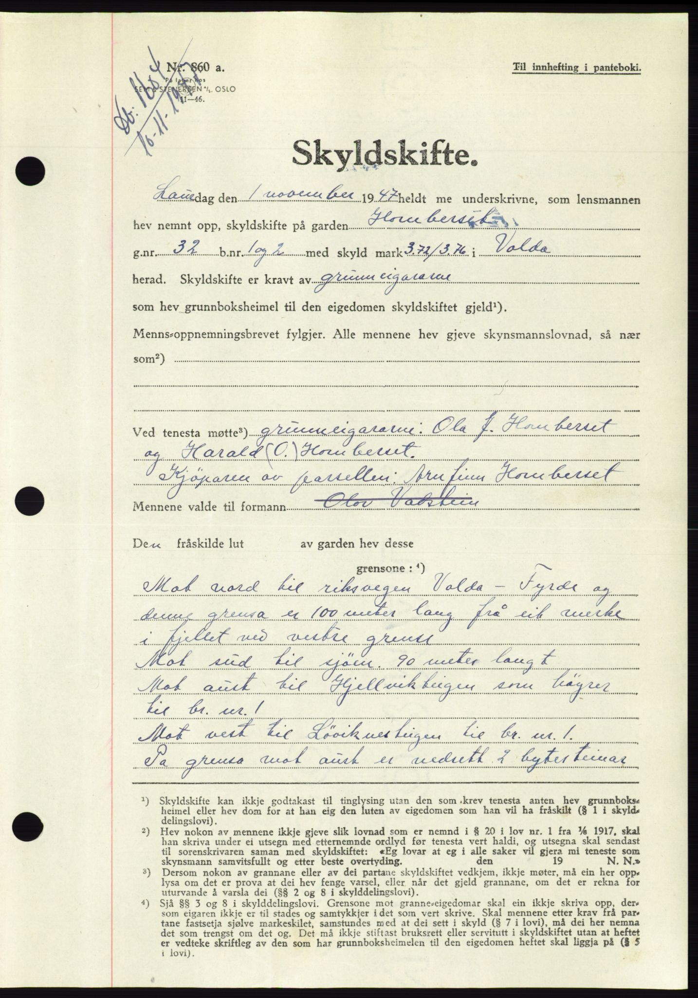 Søre Sunnmøre sorenskriveri, AV/SAT-A-4122/1/2/2C/L0081: Pantebok nr. 7A, 1947-1948, Dagboknr: 1604/1947