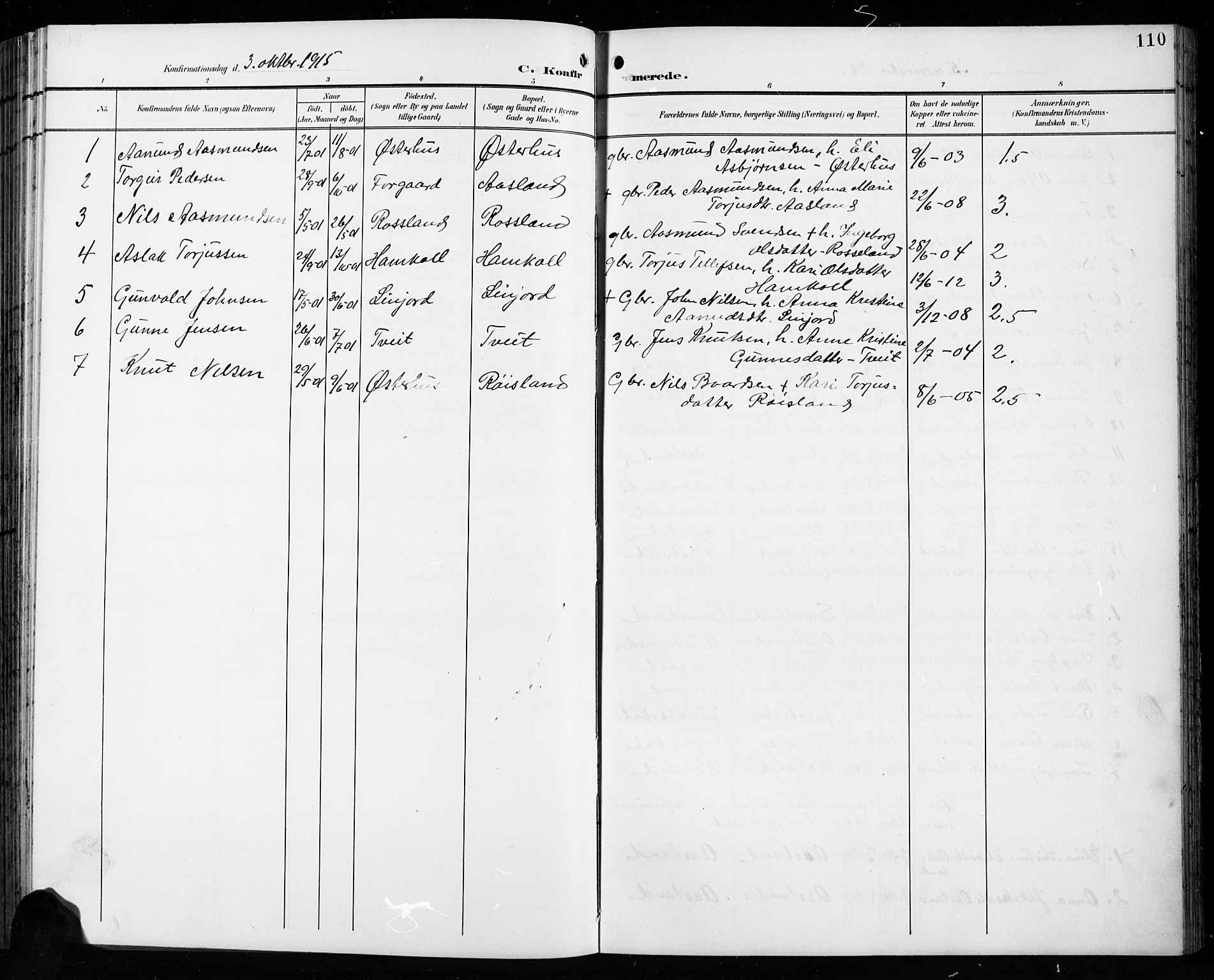 Åseral sokneprestkontor, AV/SAK-1111-0051/F/Fb/L0003: Klokkerbok nr. B 3, 1900-1919, s. 110